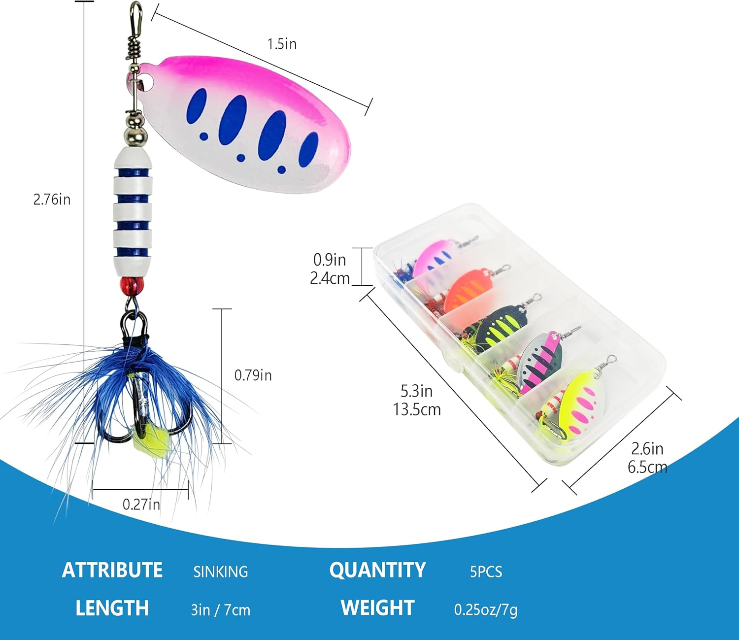 Keencatch Trout Lures Trout Spinners, Spinner Baits, Rooster Tail Fishing Lures Kit for Trout Salmon Bass Walleye Pike image number 1
