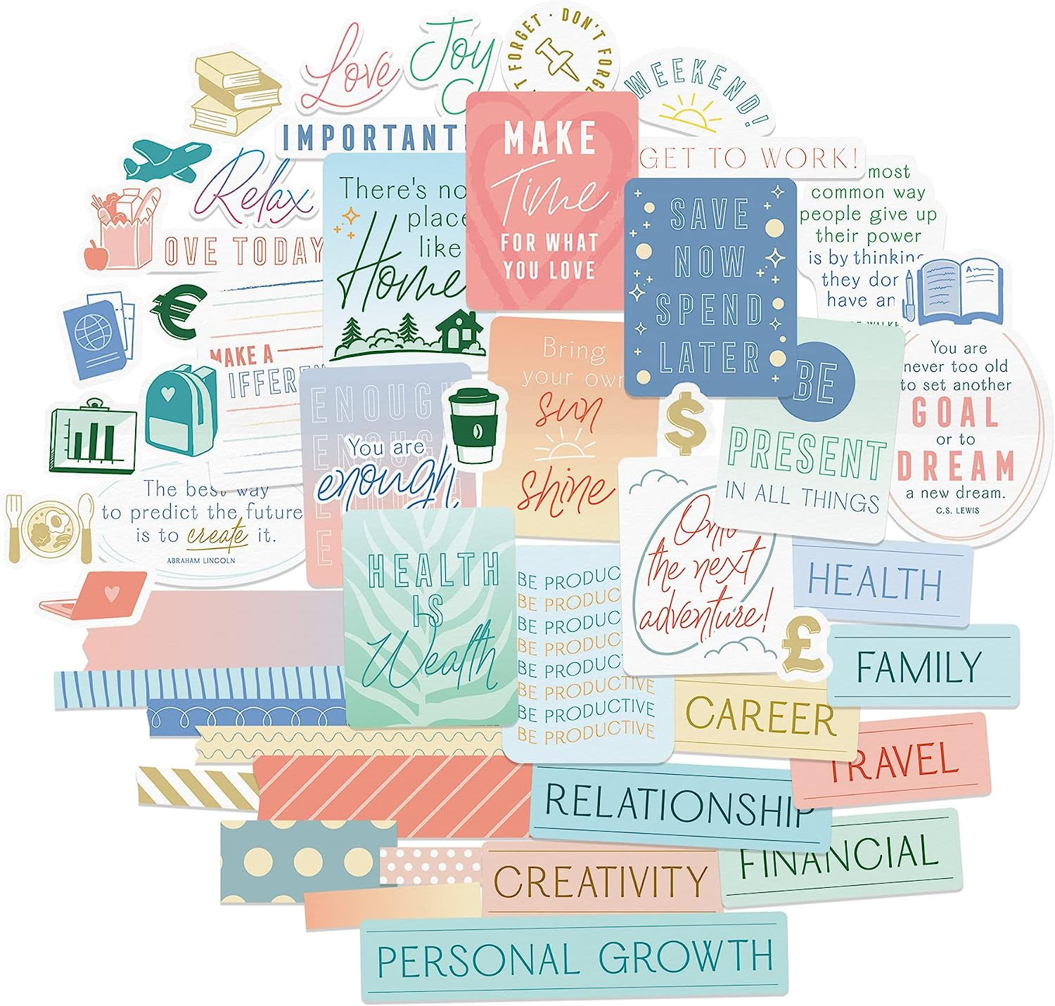 Navy Peony Minimalist Vision Board Quote Stickers (51 Pieces) - Motivational, Inspirational Goal Setting Stickers for Planners, Journals, Scrapbooks image number 6