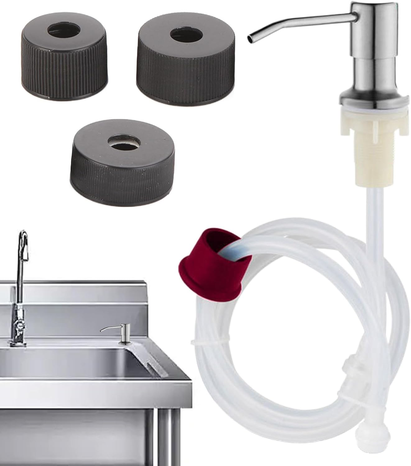 Sink Soap Dispenser,Built in Soap Dispenser for Kitchen Sink - Foam Pump Stainless Steel Decorative Dish Cleaner Holder for Hand Lotion Restroom Bathroom Counter Top