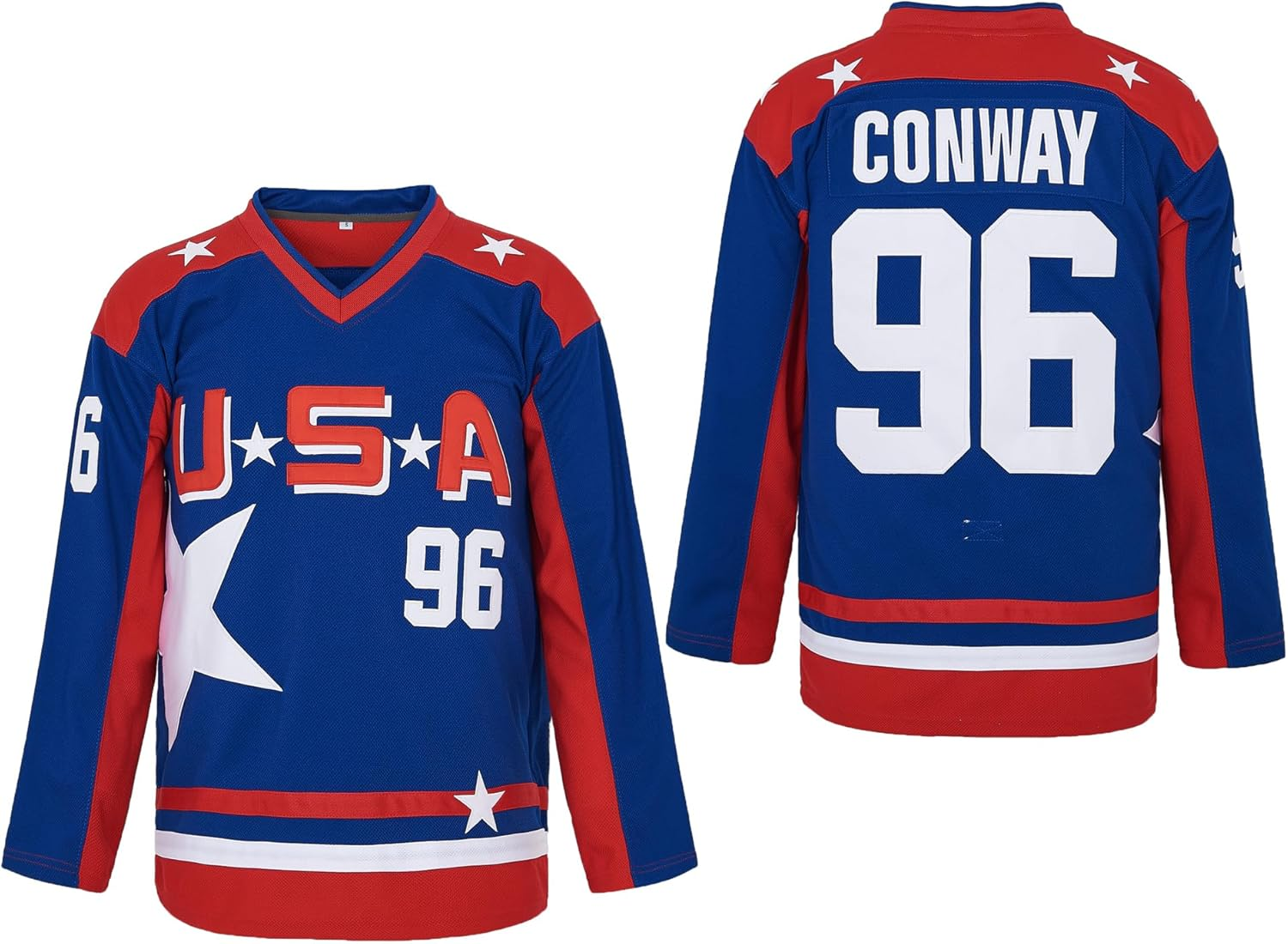 Men'S #96 Charlie Conway Mighty Ducks Team USA Movie Hockey Jersey Stitched Size L Blue image number 4