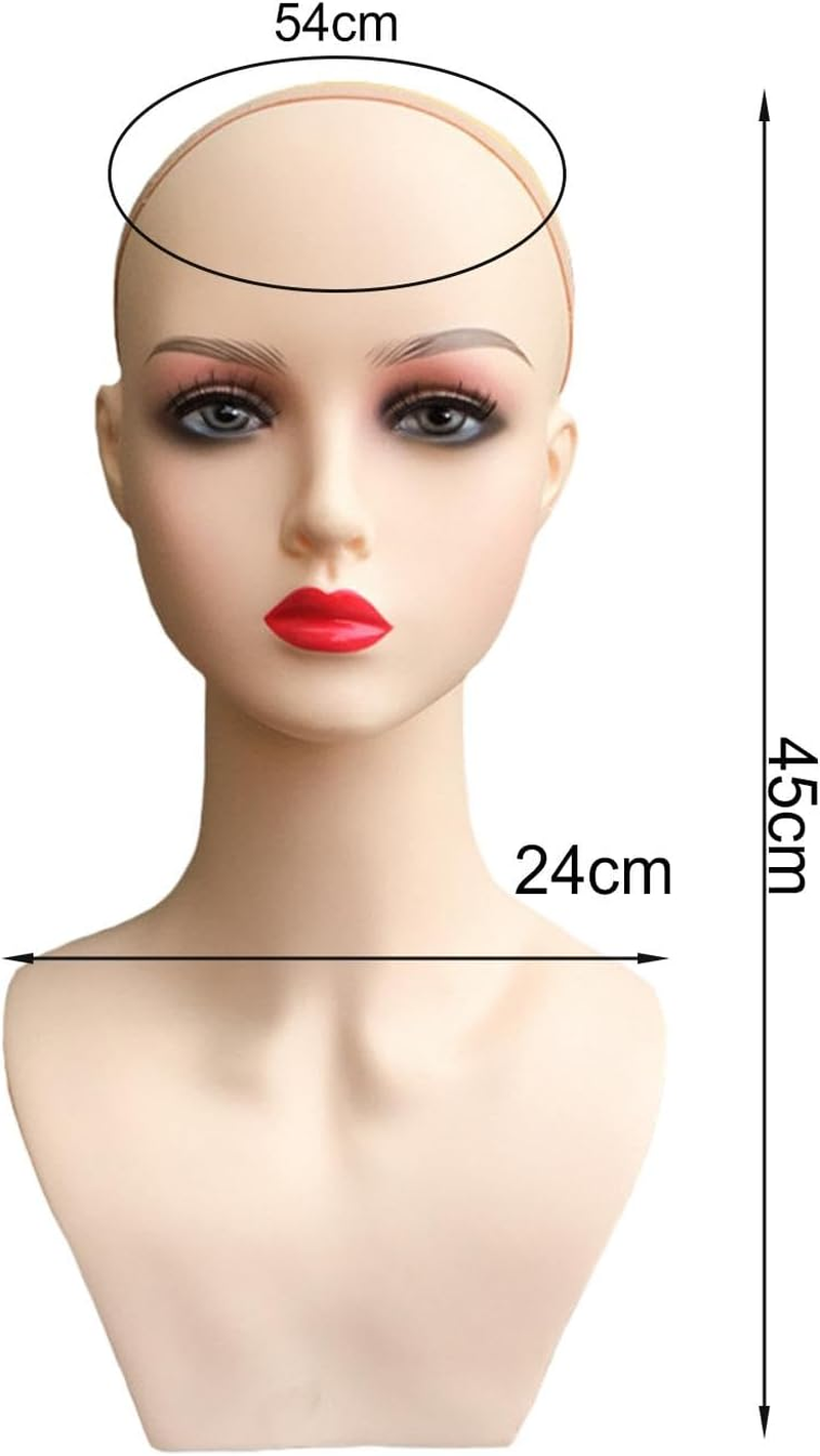 Eigell Female Wig Head Mannequin with Shoulder Smooth Durable Multifunctional Wig Display Model Manikin for Wigs Making Styling Earrings Hairpieces, Style A