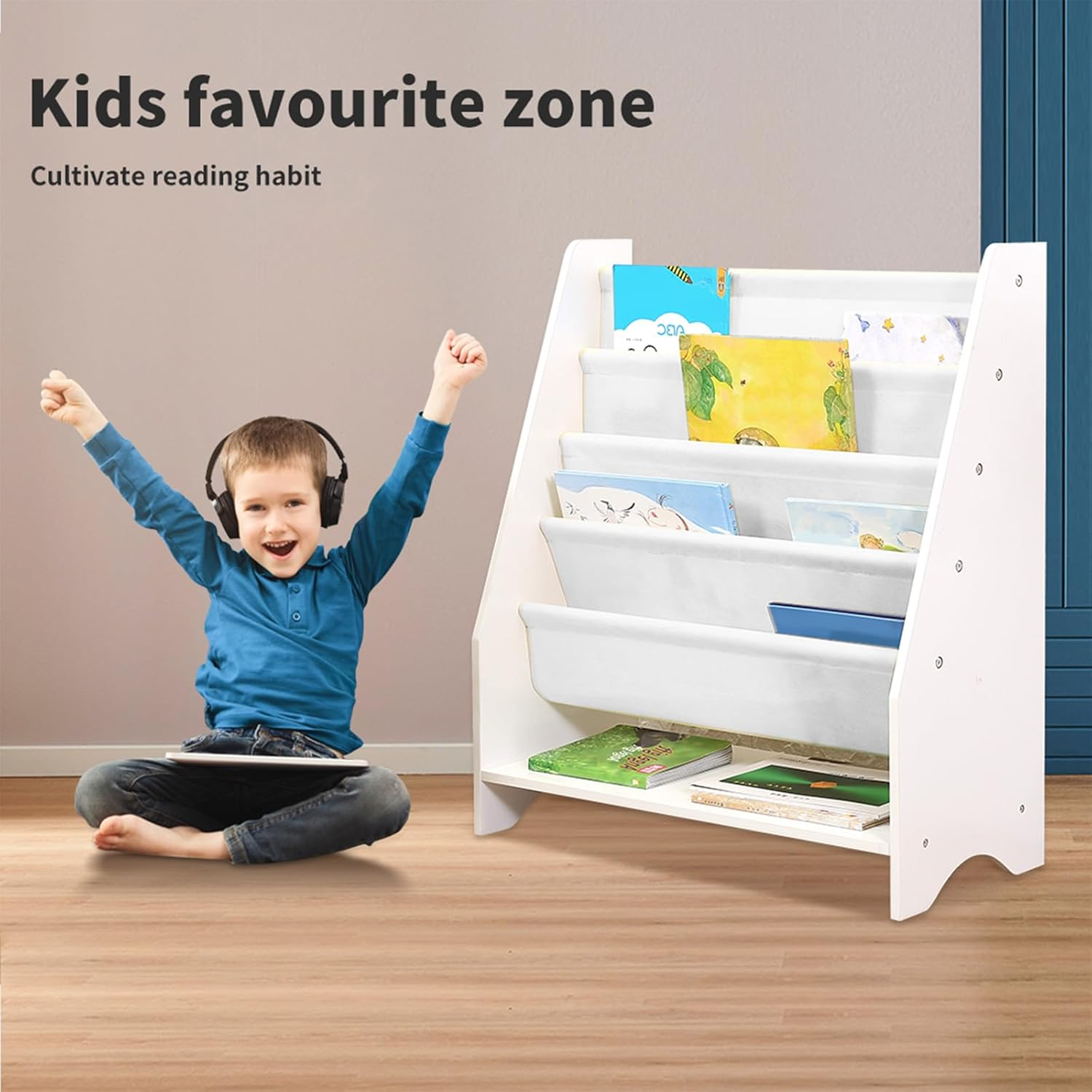 Bopeep Kids Bookshelf, 5 Tiers Storage Book Shelf Bookshelves Corner Wall, Kids Bookshelf Magazines Stand, Toy Bookcase Rotating Display Shelves, Magazine Rack,Home Kindergarten Furniture image number 5