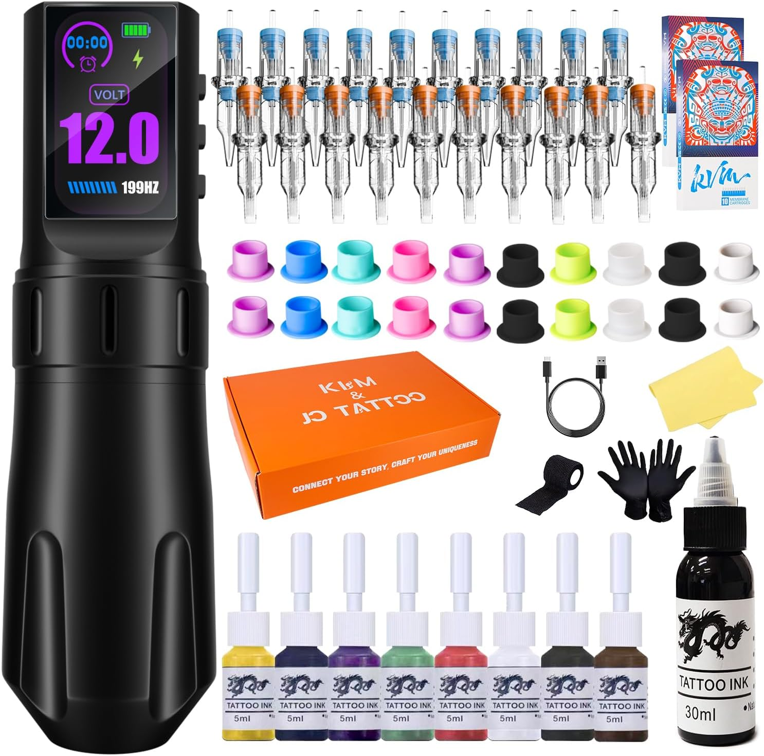 KVM Large IPS Screen Tattoo Kit Wireless 1800Mah Suitable for Professionals Kits （Tattoo Ink Are for Tattoo Practice Use Only） image number 4