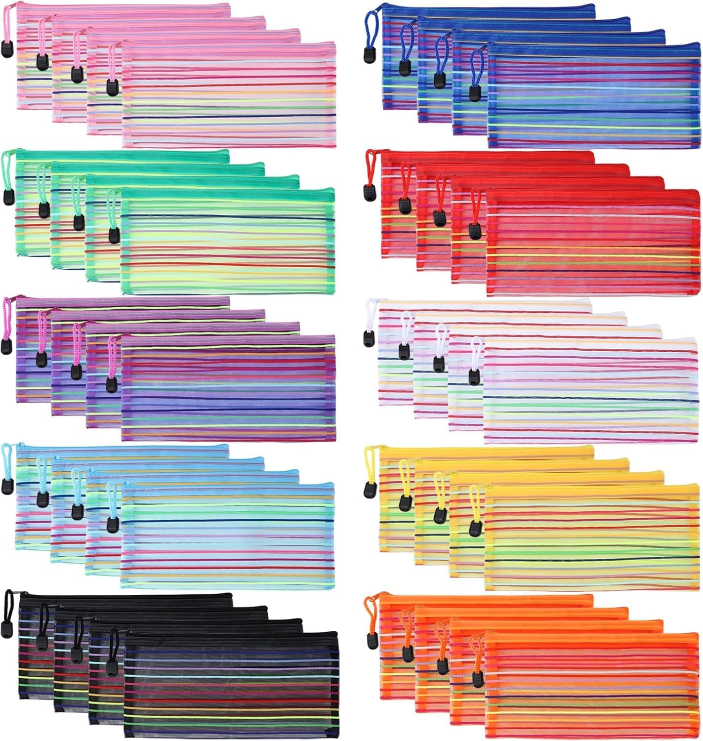 40 Pack 10 Colors Zipper Mesh Pouch, Storage Pencil Pouches, Multipurpose Pencil Pouch Bulk for School and Office Supplies, Cosmetics Travel Accessories, Multicolor image number 1