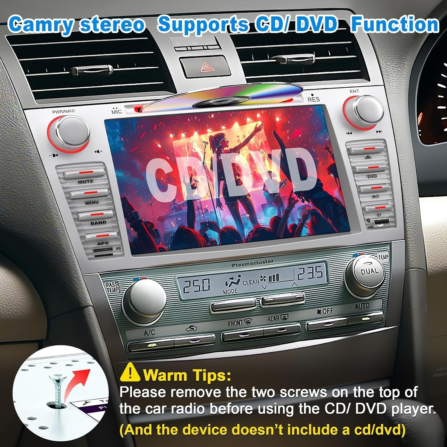 Car Radio for Toyota Camry 2006 2007 2008 2009 2010 2011, 8-Inch Touch Screen Car Stereo Support Cd/Dvd,Carplay&Android Auto, Bluetooth5.2&Voice Control, Backup Camera& SWC,AM/FM Car Radio Receiver image number 4