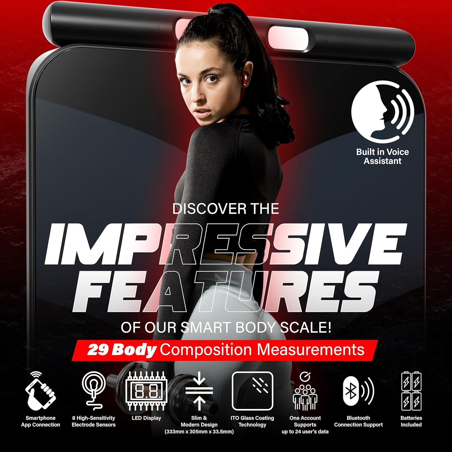 Smart Body Composition Scale with Bluetooth App &ndash; Digital Bathroom Weighing Scale for Weight, Fat, BMI & Muscle &ndash; Body Scanner Analyzer with 29 Metrics, Accurate Smart Fitness Scale image number 5