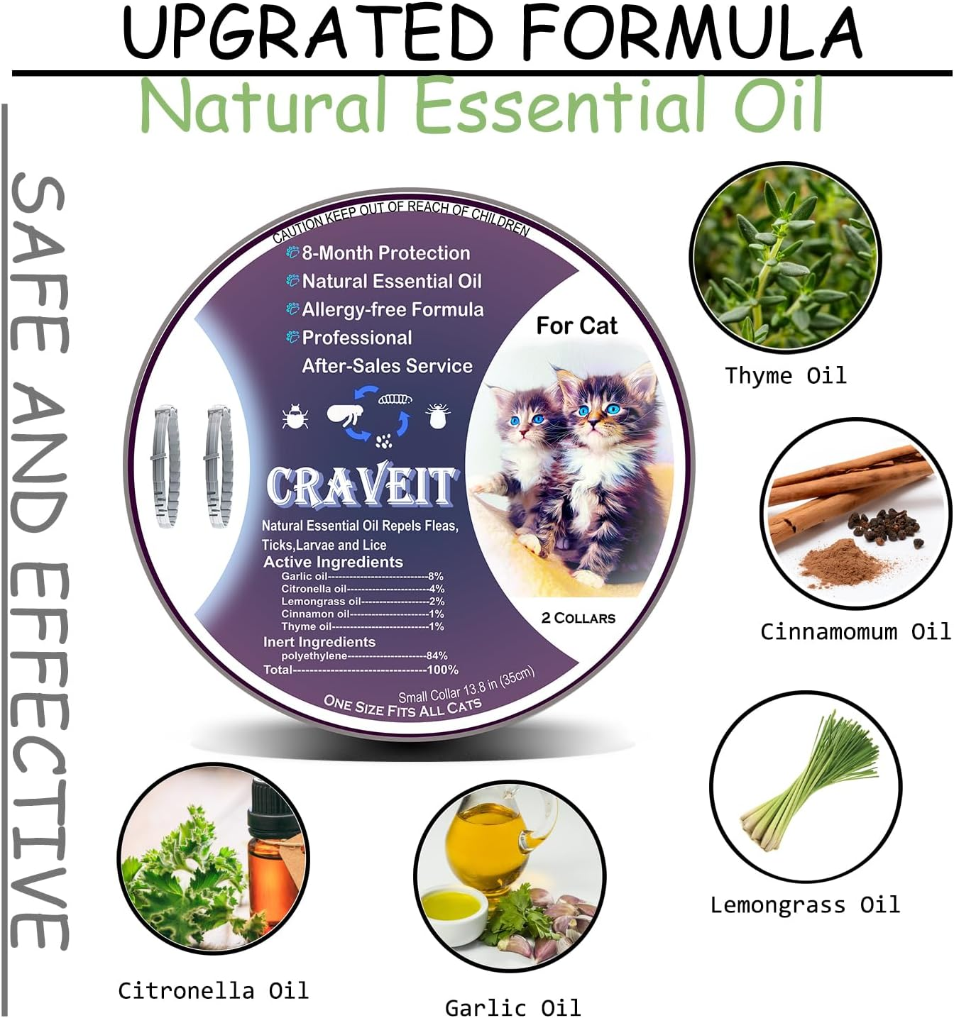 Flea and Tick Collar for Cat, Repels Fleas & Ticks, Natural Essential Oils, Allergy Prevention, 8 Months Protection, Adjustable & Waterproof (2 Packs) image number 3