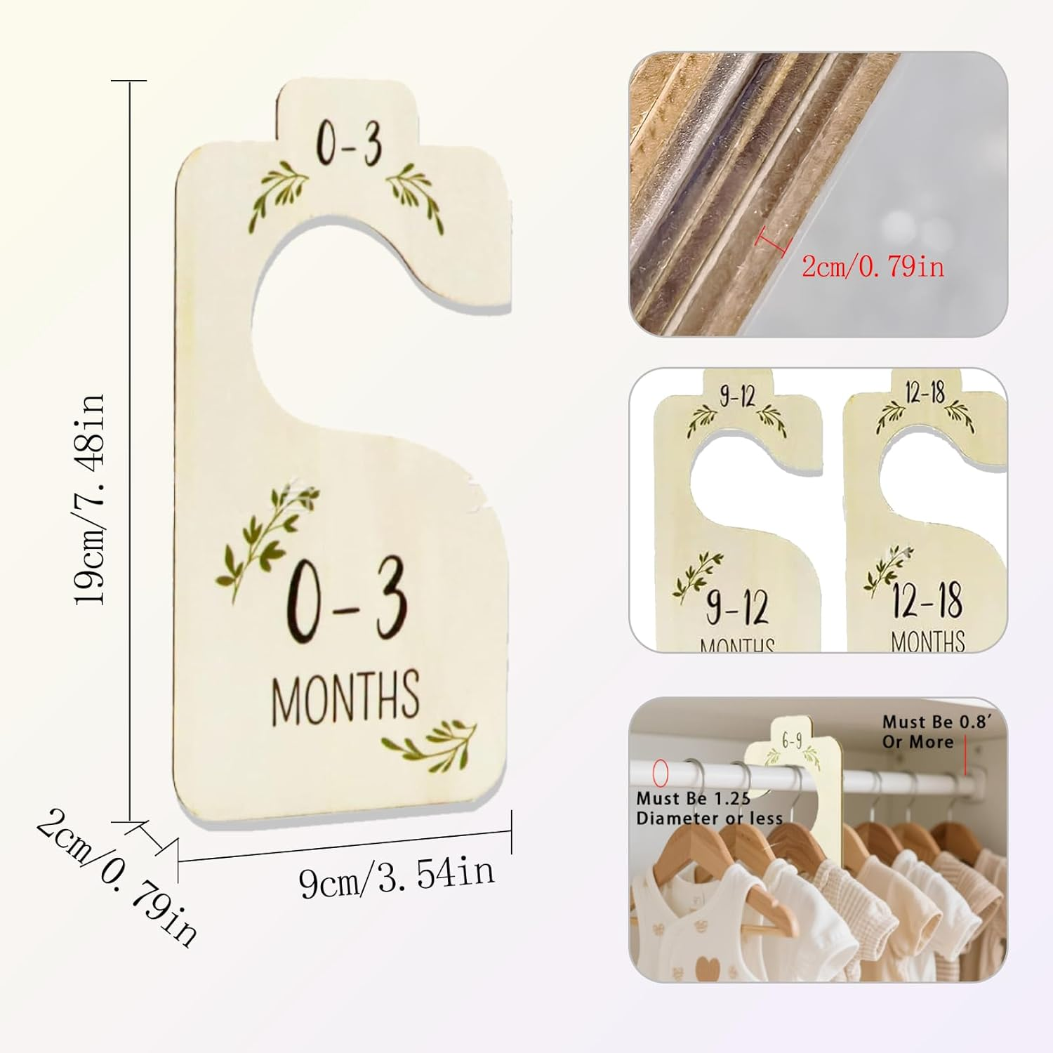 7PCS Baby Wardrobe Partition Wooden Single-Sided Clothes Storage Rack Clothes Hanger Baby Room Decoration Wooden Hanger Suitable for Newborns 24 Months Old Babies image number 4