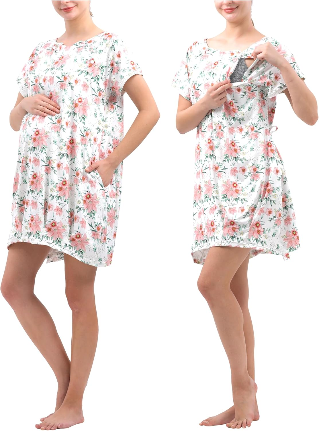 Labor and Delivery Gown for Hospital with Pockets Open Back Nursing Pajamas for Women Breastfeeding Maternity Nightgown