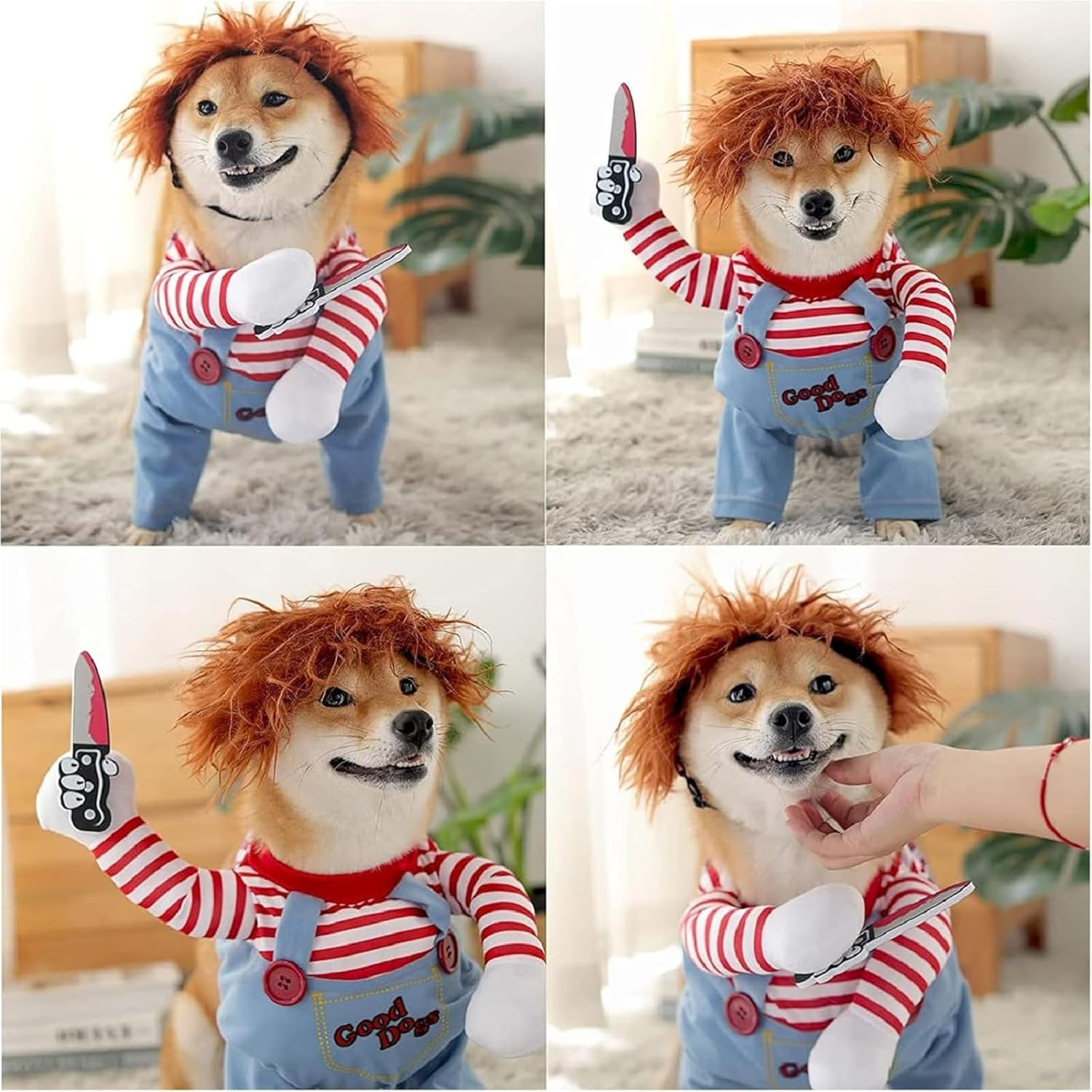 Pet Deadly Doll Dog Costume, Visuivit Novelty Dog Cosplay Funny Halloween Costumes, Cute Dog Clothes for Small Medium and Large Dogs, Party Dress up Cool Dog Outfit Scary and Spooky Apparel (L) image number 6
