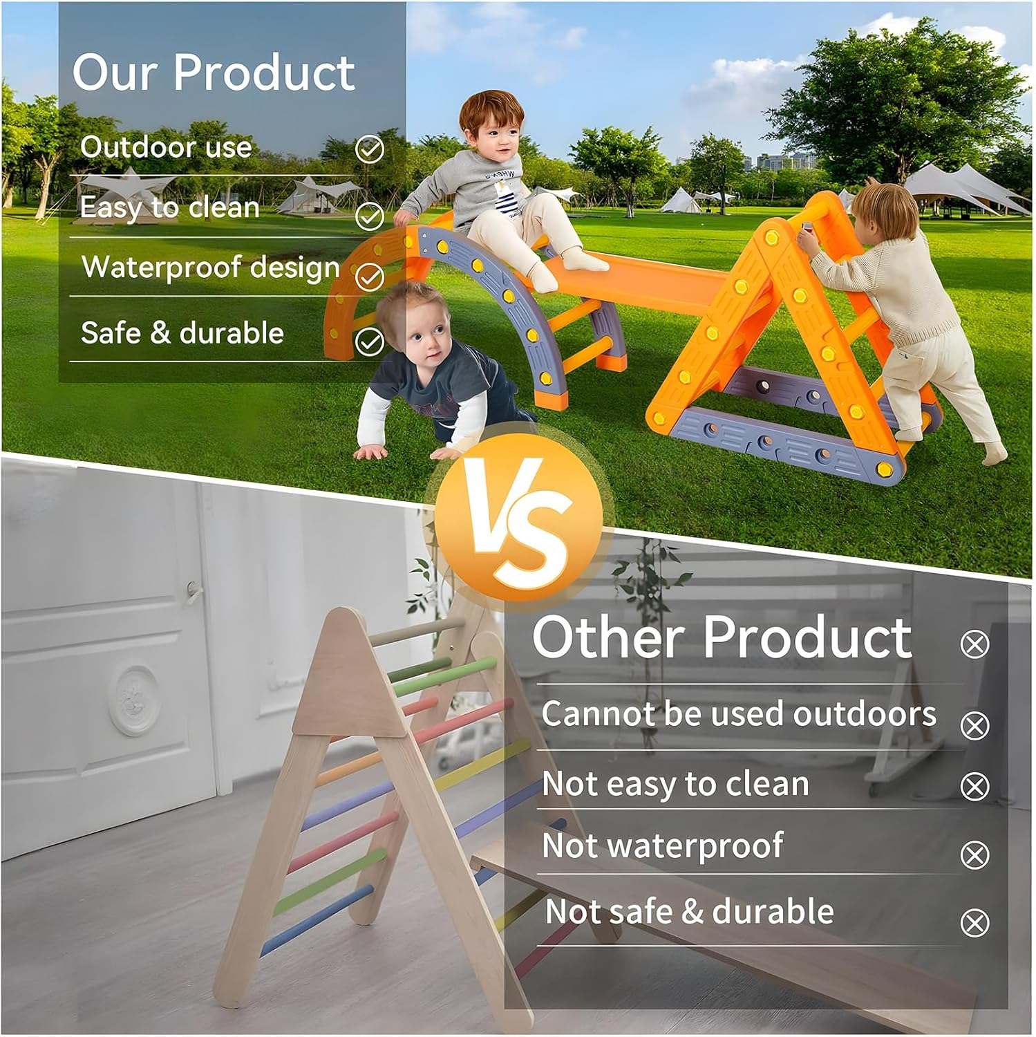 7In1 Pikler Triangle Climber Toys Set for Kids, Montessori Climbing Set with Arch & Ramp & Ladder, 3 Piece Removable Baby Jungle Climbing Gym Outdoor & Indoor Playground for Kids 1-3 image number 4