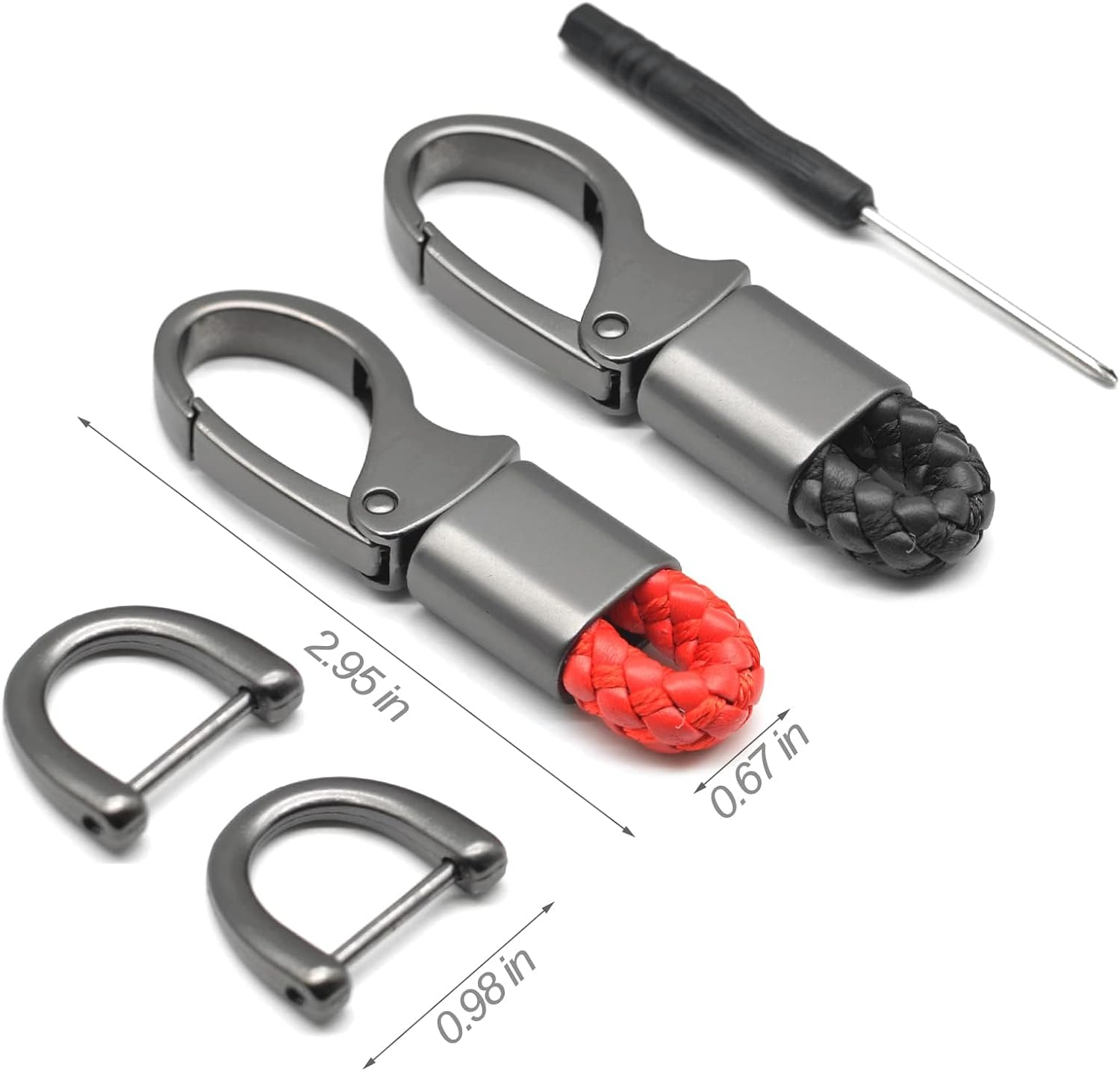 Car Key Chain 2PCS, Key Fob Keychains Leather Holder Sturdy Metal with D-Ring for Men and Women 2 Pack, 360 Degree Rotatable, with Screwdriver image number 2