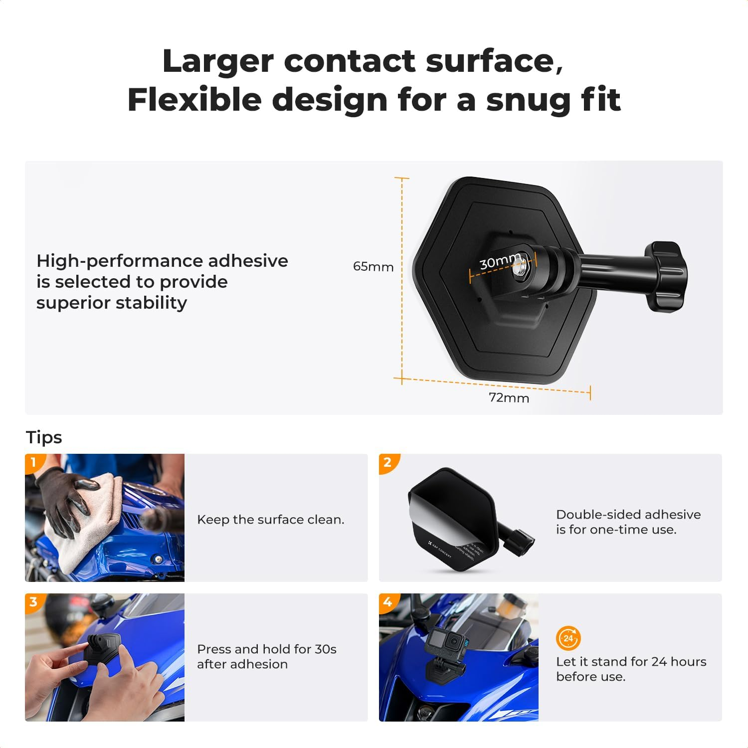 K&F Concept 2 Pack Flexible Adhesive Helmet Mount for Gopro Hero 13/12/11/10/9/8/7 Black, DJI Osmo Action 3/4/5 Pro, Insta360 X5 X4 X3 Flat Curved Surfaces Sticky Mount, Action Camera Accessories image number 3