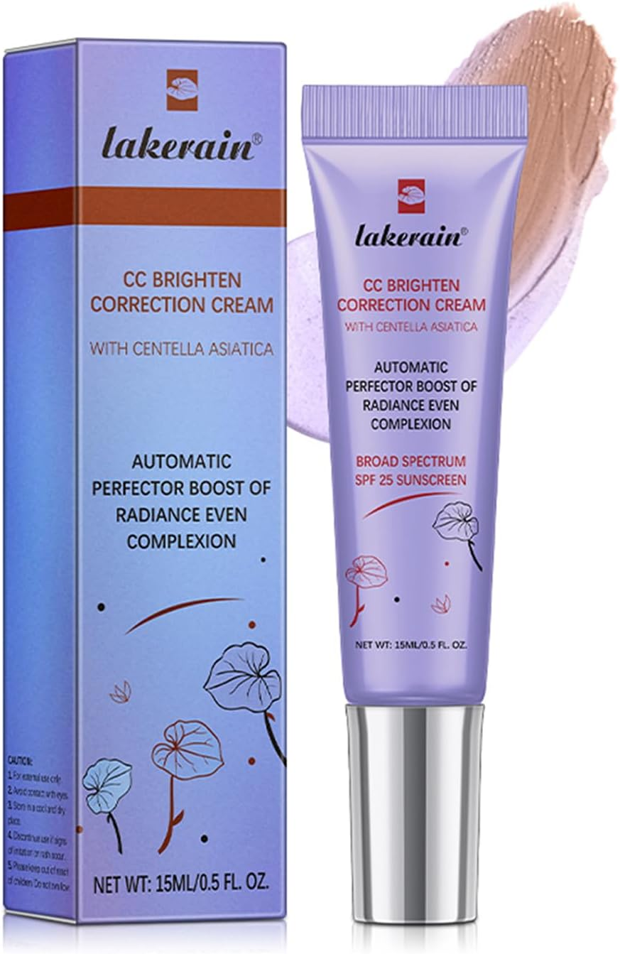 CC Brighten Correction Cream with Centella SPF 25 for Women - 0.5 Oz/15Ml - Lightweight Hydration - Soothe & Moisturize - Adjust Skin Tone (Purple)