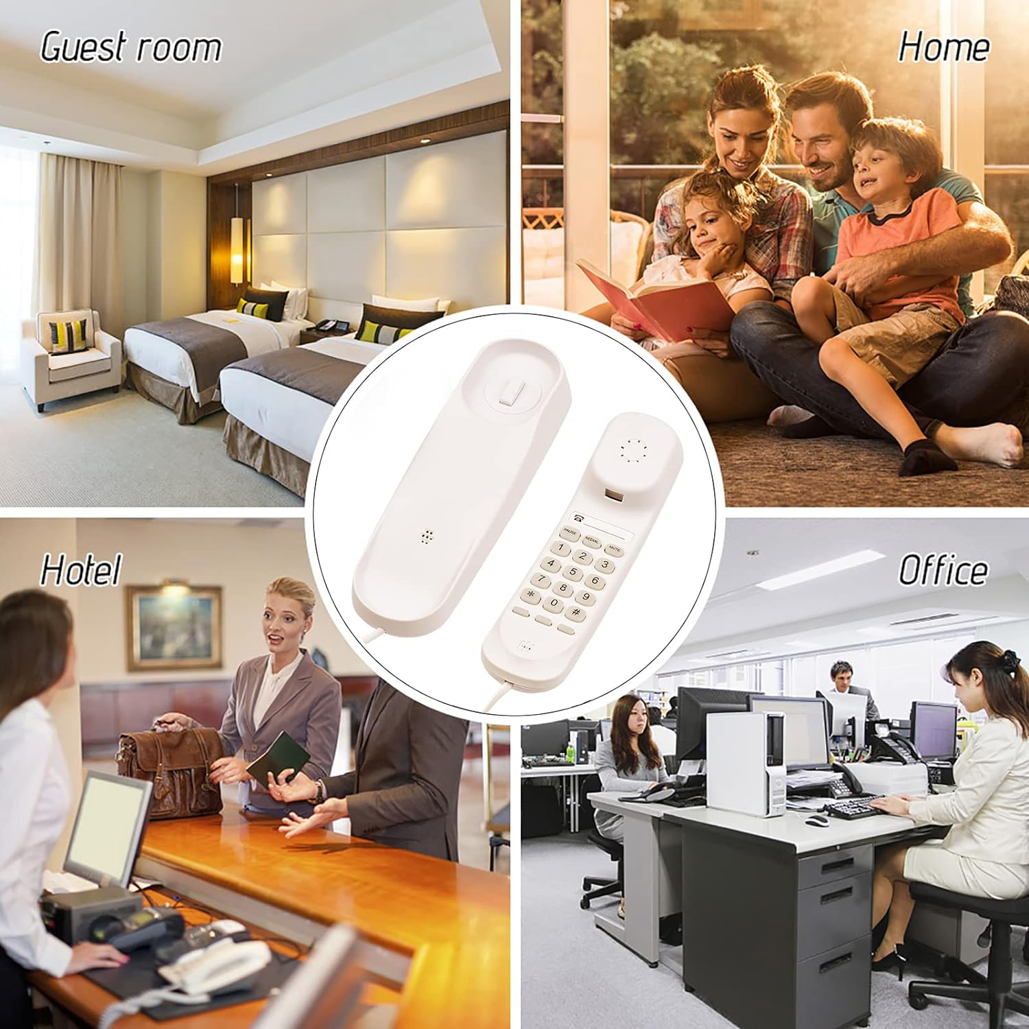 Mini Desktop Corded Landline Phone Fixed Telephone Wall Mountable Ports Mute/Pause/Redial Functions for Home Hotel Office Bank Call Center image number 4