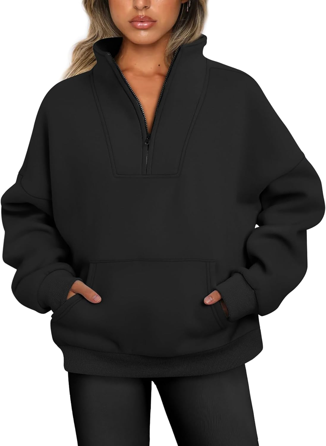 Vbcdwa Women'S Quarter Zip Jumper Long Sleeve Tops Fleece Pullover Sweaters Oversized Sweatshirt