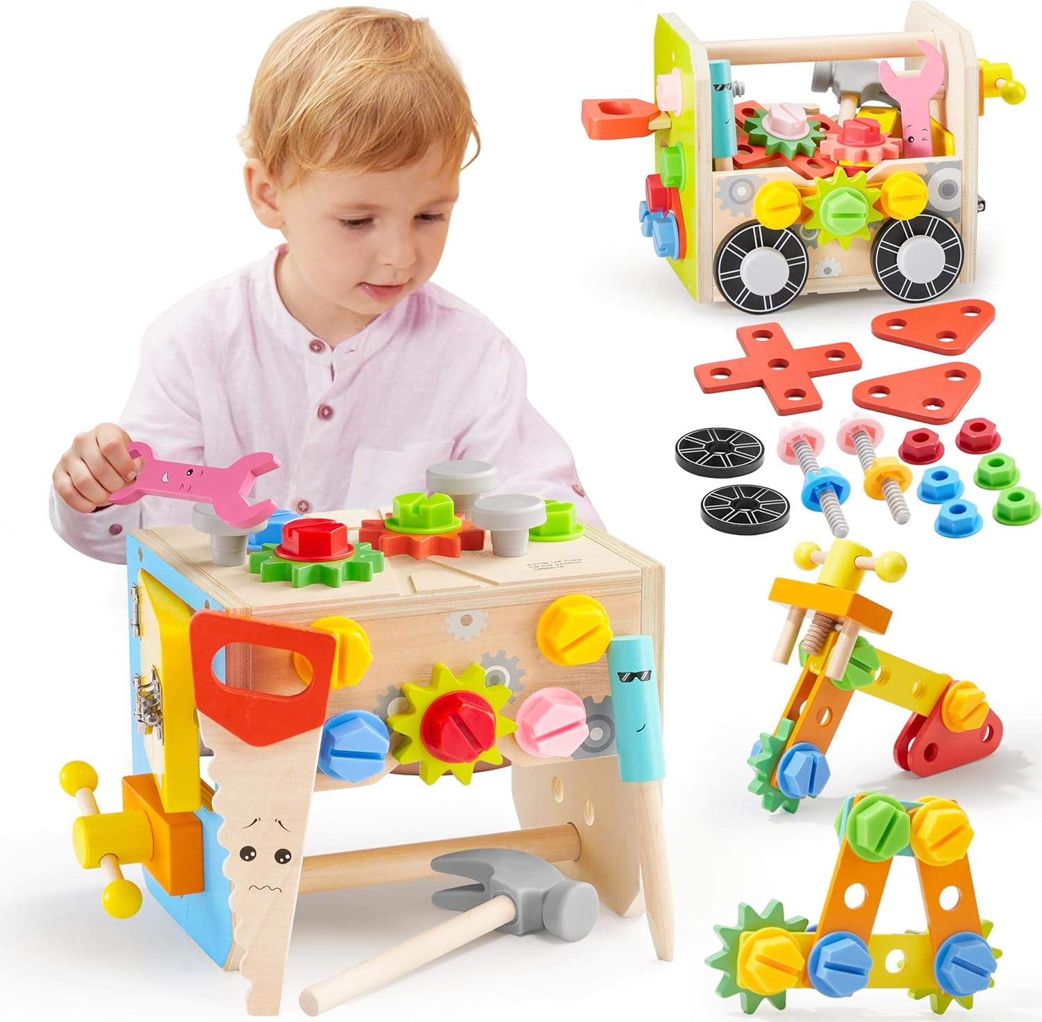 SYNCFUN Kids Tool Set, 51 PCS Wooden Educational Tools for Boys and Girls, Montessori Toys for 3 4 5 6 Year Old, Learning and Construction Toys for Toddlers, Christmas Birthday Gift image number 5