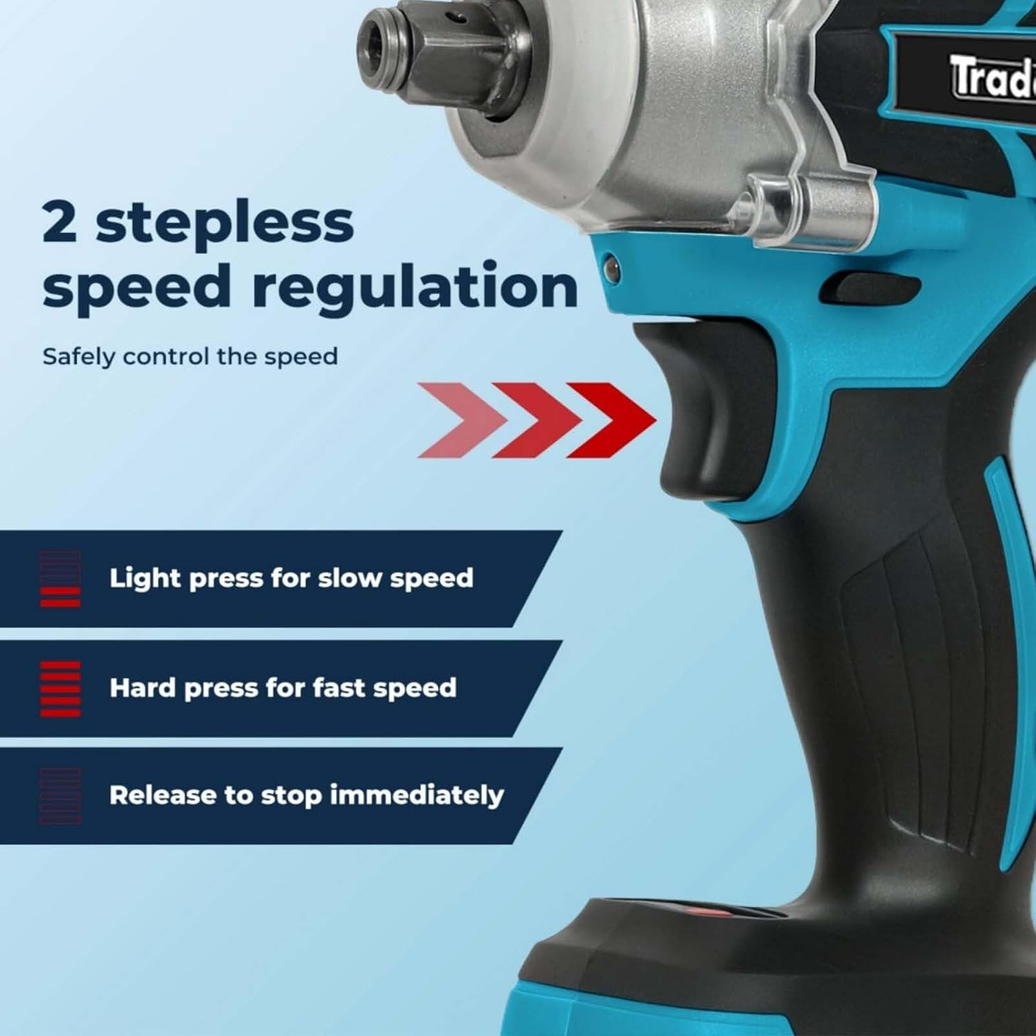 Traderight 21V Cordless Impact Wrench &ndash; 1/2" Hex Chuck,400Nm Torque,3000Rpm Variable Speed Trigger,72-Piece Impact Socket Set&Tool Kit with 2&times;4.0Ah Batteries for Diy,Automotive&Power Tools Projects