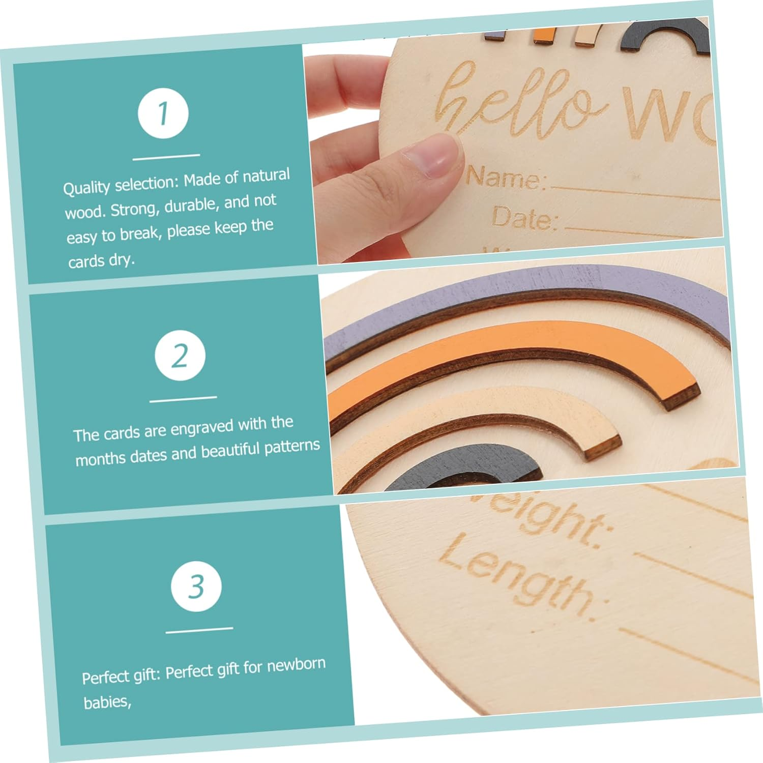 Wooden Milestone Cards Rainbow Announcement Disc Photo Prop for Newborns Monthly Marker Parents image number 3