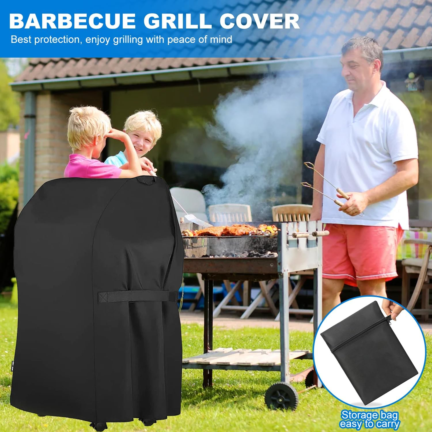 Extended BBQ Cover, Outdoor Waterproof Weber Q Cover for Q100 Q1000 Q1200 Q200 Q2000 Q2200 Series Grill Cover for Weber Q1200 Series on Cart, Longer Barbecue Cover for BBQ Cover image number 5