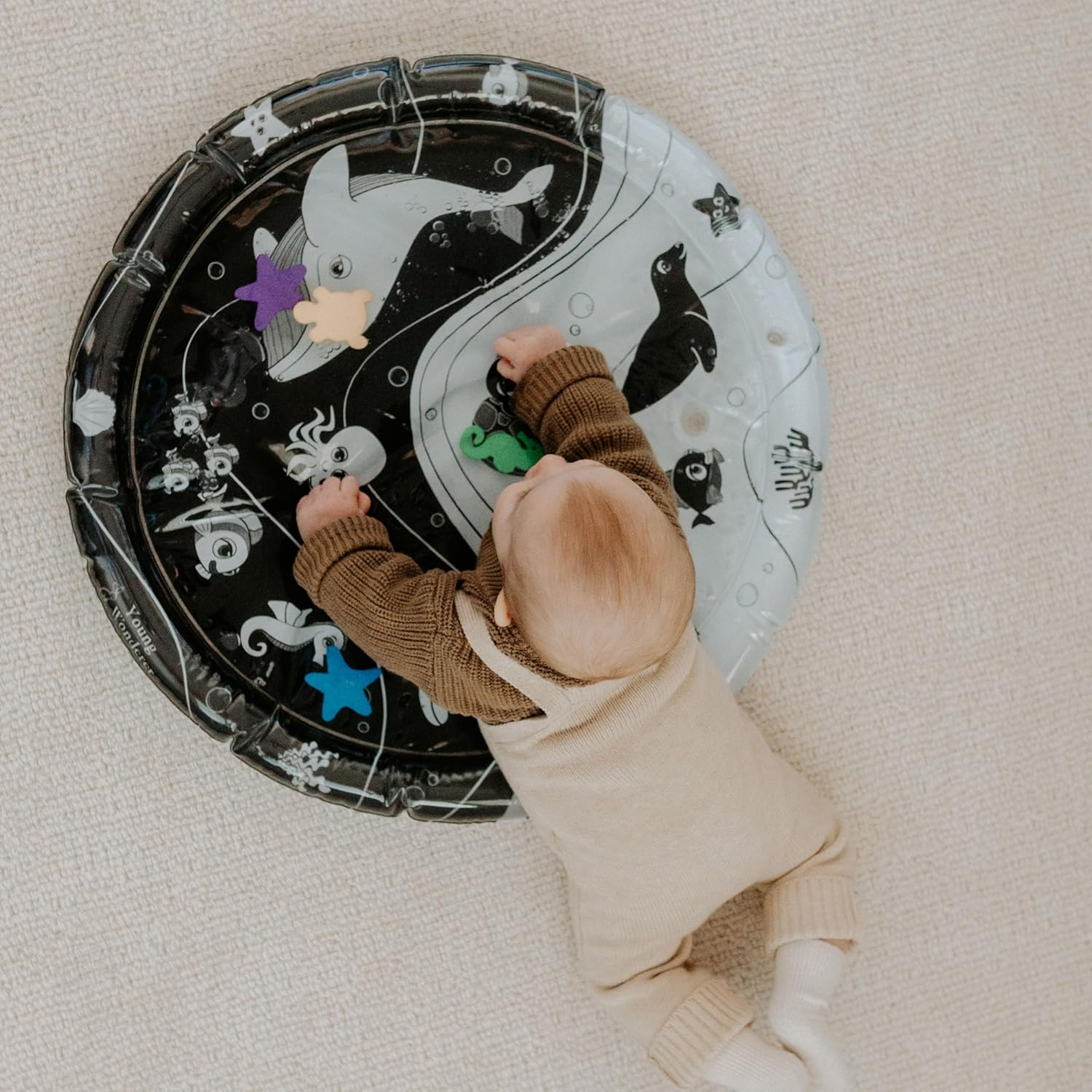 Under the Sea High Contrast Black and White Sensory Baby Water Mat, Baby Tummy Time Mat, Tummy Time Toy, image number 3