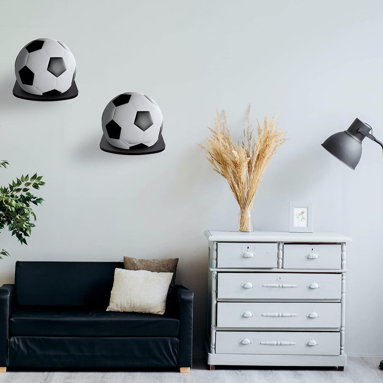 Acrylic Basketball Soccer Volleyball Rugby Football Rack, 2Pcs Acrylic Wall Mount Ball Holder Display Rack, Invisible Clear Ball Hanger Storage Stand for Soccer Volleyball Rugby, Black image number 1