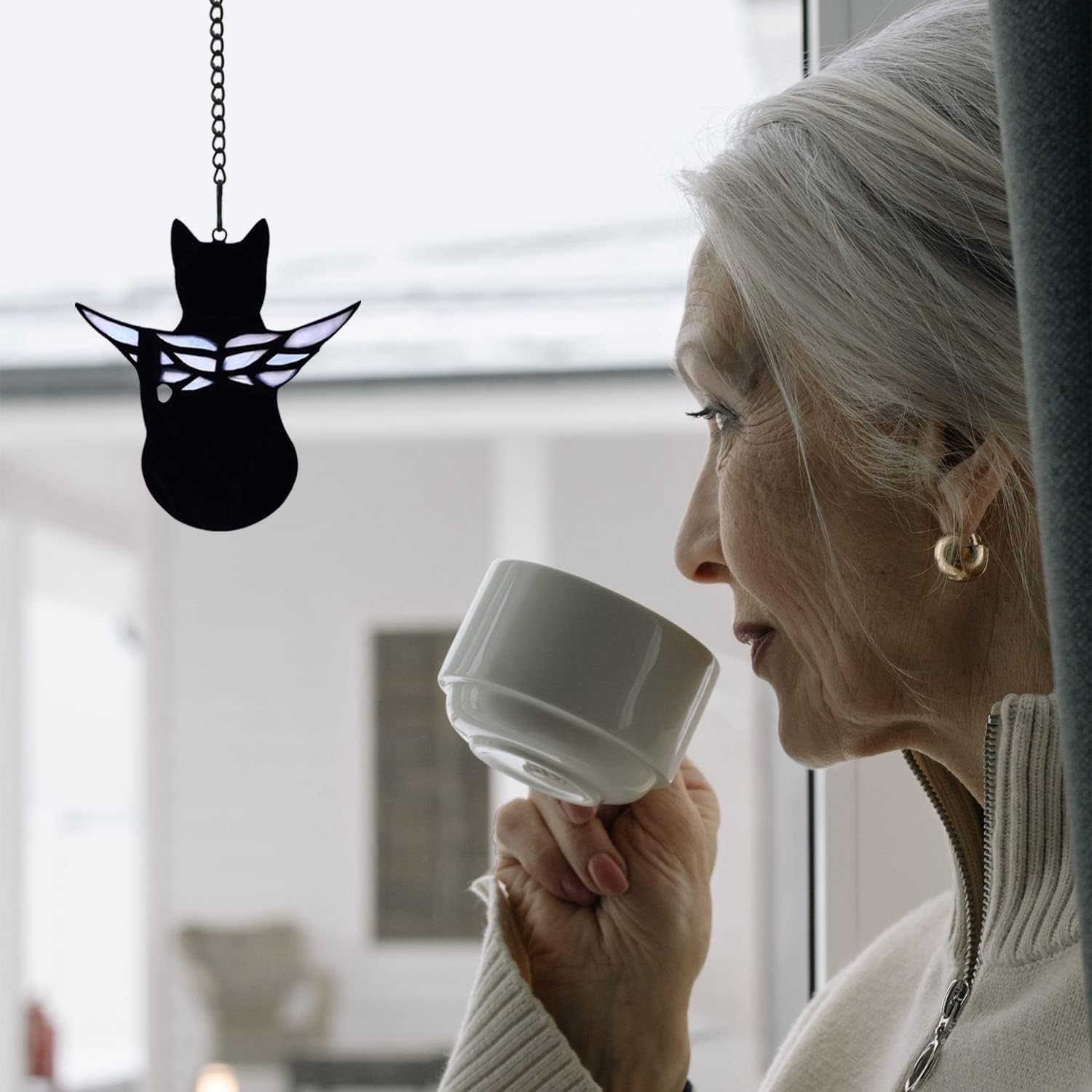 BOXCASA Angel Cat Memorial Gifts Ornaments,Stained Glass Window Hanging Decorations,Angel Wings Black Cat Suncatcher Decor,Cat Lovers Gifts Ornaments,Pet Memorial Sympathy Gifts Decoration image number 6