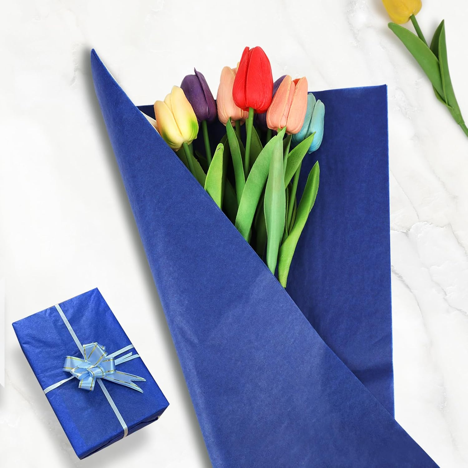 Fayrvind 60 Sheets Blue Tissue Paper Wrapping, 20"X14"Gift Wrapping Tissue Paper Bulk for Gift Bags Fill, Product Packaging Paper Sheets for Art Craft, Fathers Day Boy Man Project Pom Party Decoration image number 3