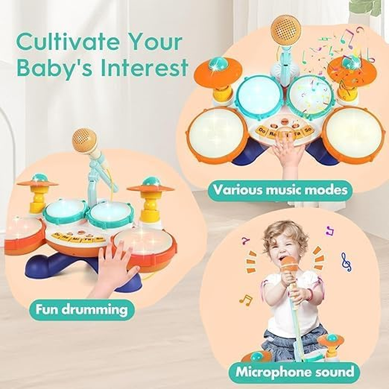 Kids Drum Set Baby Drums - Toddler Drum Set Ages 1-3 with Microphone Musical Instruments Piano Toddler Toys, Baby Drum Set for Boys Girls Gifts,Baby Musical Toys image number 6