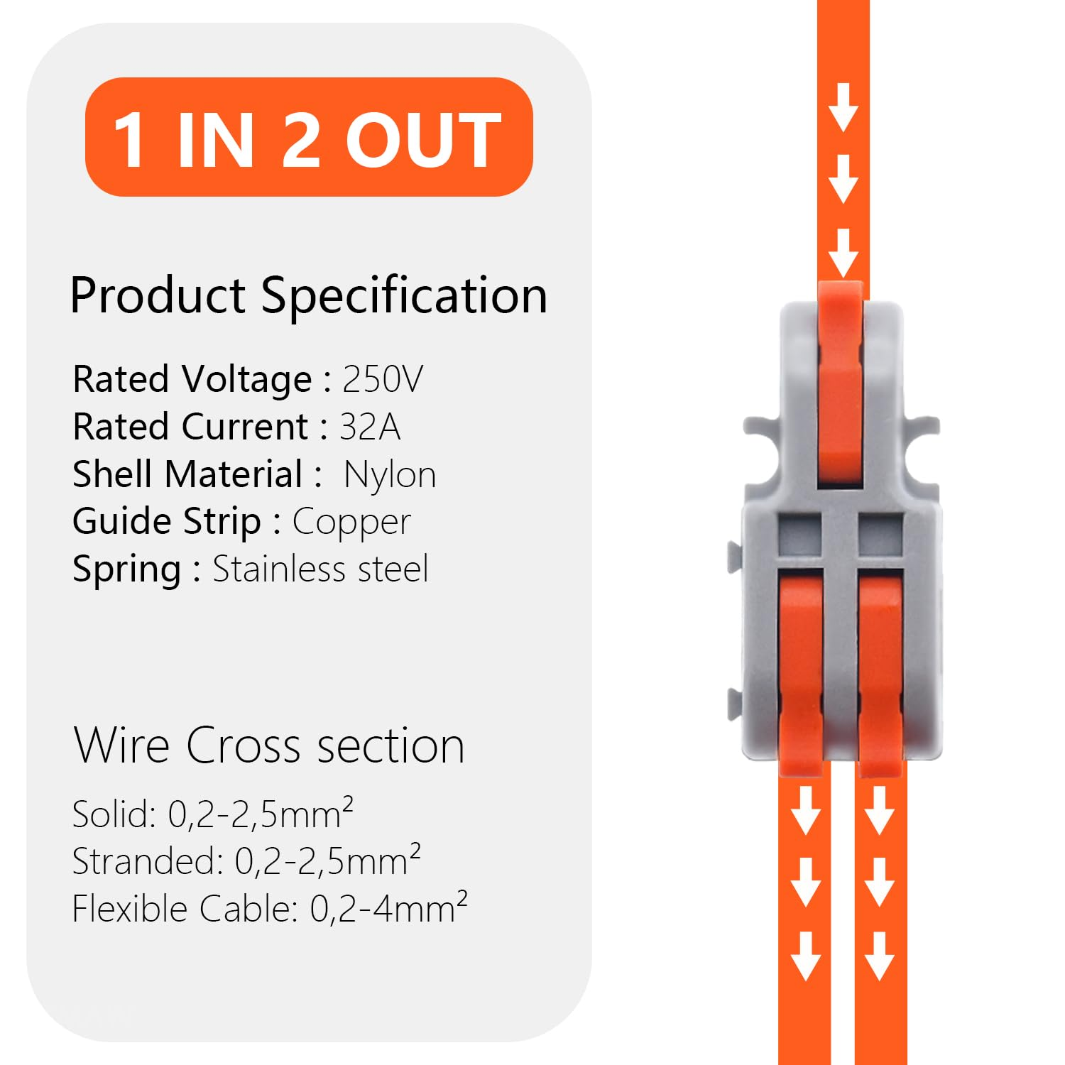 XALXMAW 22Pcs Lever Wire Connectors, 1 in 2 Out DIY Mini Splicing Compact Splitter Docking Terminal Block Electrical Connectors, 24-12 AWG