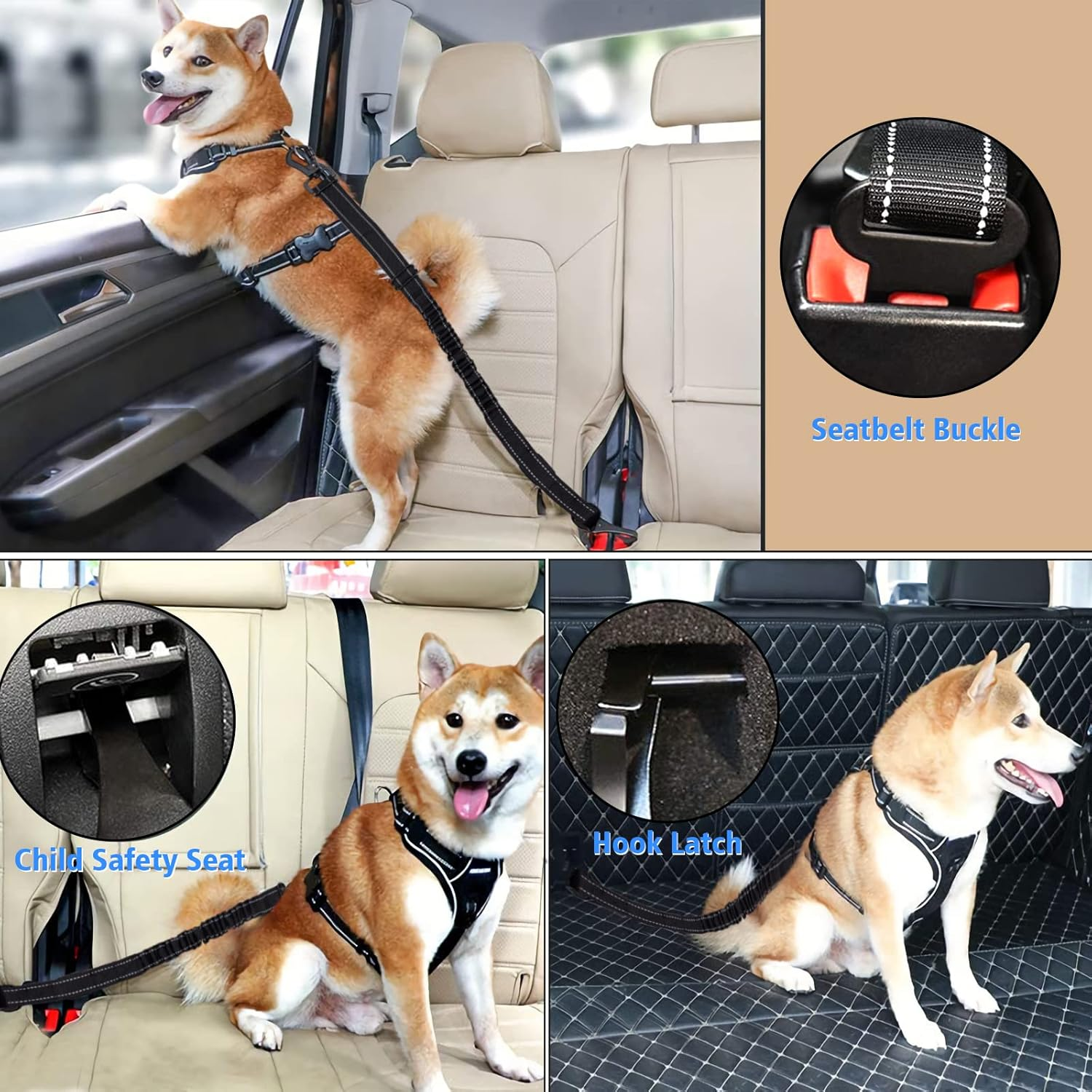 Dog Seat Belt Adjustable Dog Belt Safety Harness Seat Belt Dog Car with Shock Absorption and Carabiner Suitable for All Dog Breeds image number 1