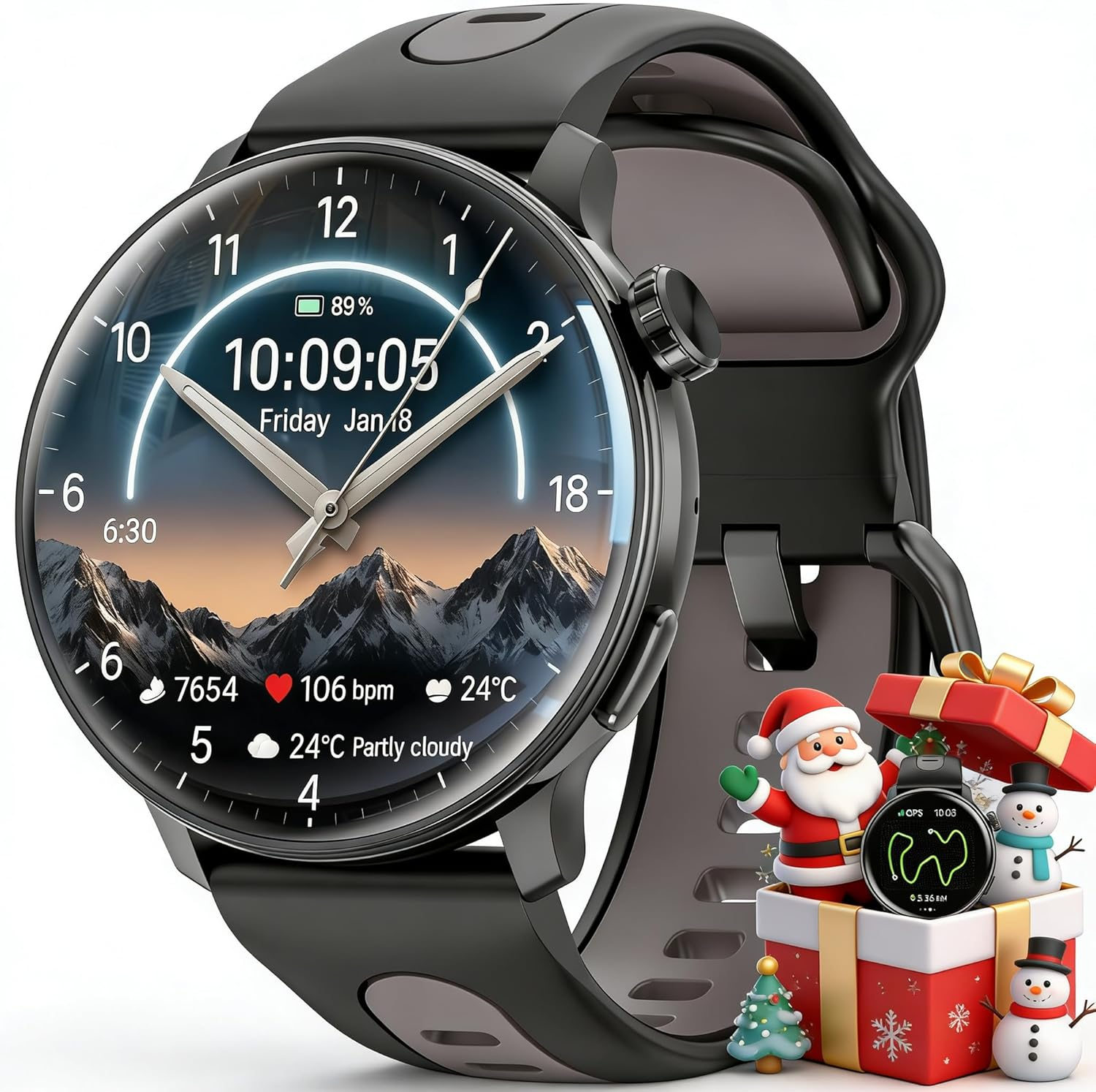 Smart Watch GPS, 1.43" AMOLED Screen Smart Watch for Men/Women Fitness Tracker, Military Smartwatches Compass，Compatible with Android & Ios (Bluetooth Call Answer/Dial), Multiple Sports Modes image number 2