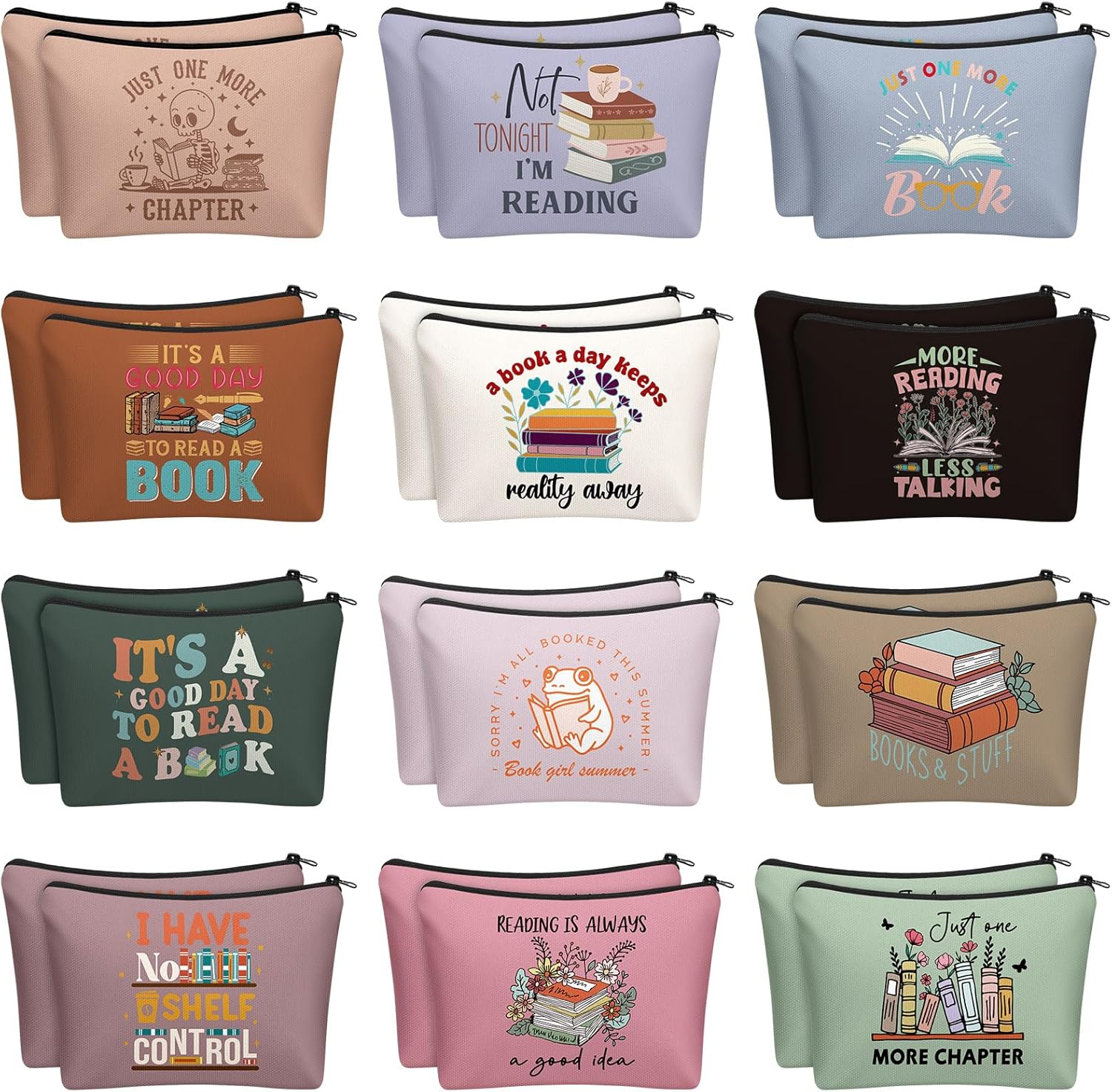 Cosblank 24 Pack Book Lovers Gifts Book Themed Makeup Bags Bulk Cosmetic Pouches Gifts for Reader Librarian Women Christmas Literary Lovers Favors image number 5