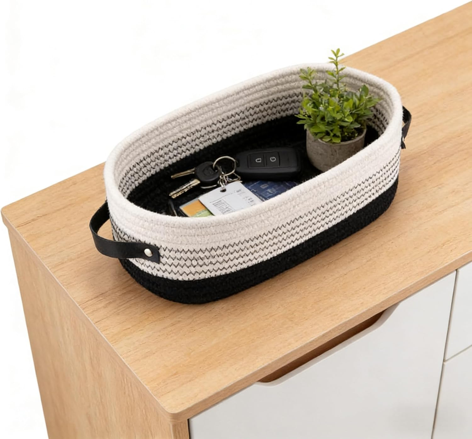 3 Piece Set of Small Basket Cotton Rope Basket Woven Storage Basket for Kids Home Decoration, 100% Cotton Basket Organizer Tabletop Basket Container (Color Blocking) image number 5