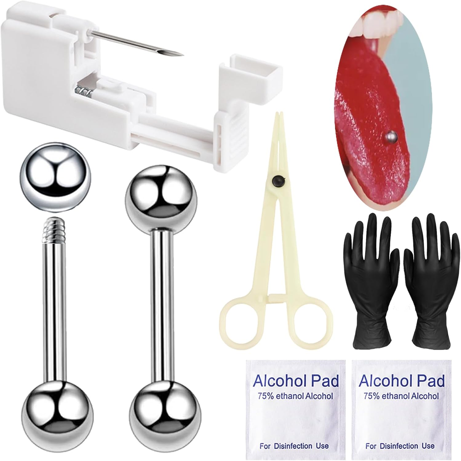 Belly Button Piercing Kit - Lip Navel Dermal Nipple Self Piercing Gun Professional Tools with Hollow Needle Studs Piercer Clamps at Home