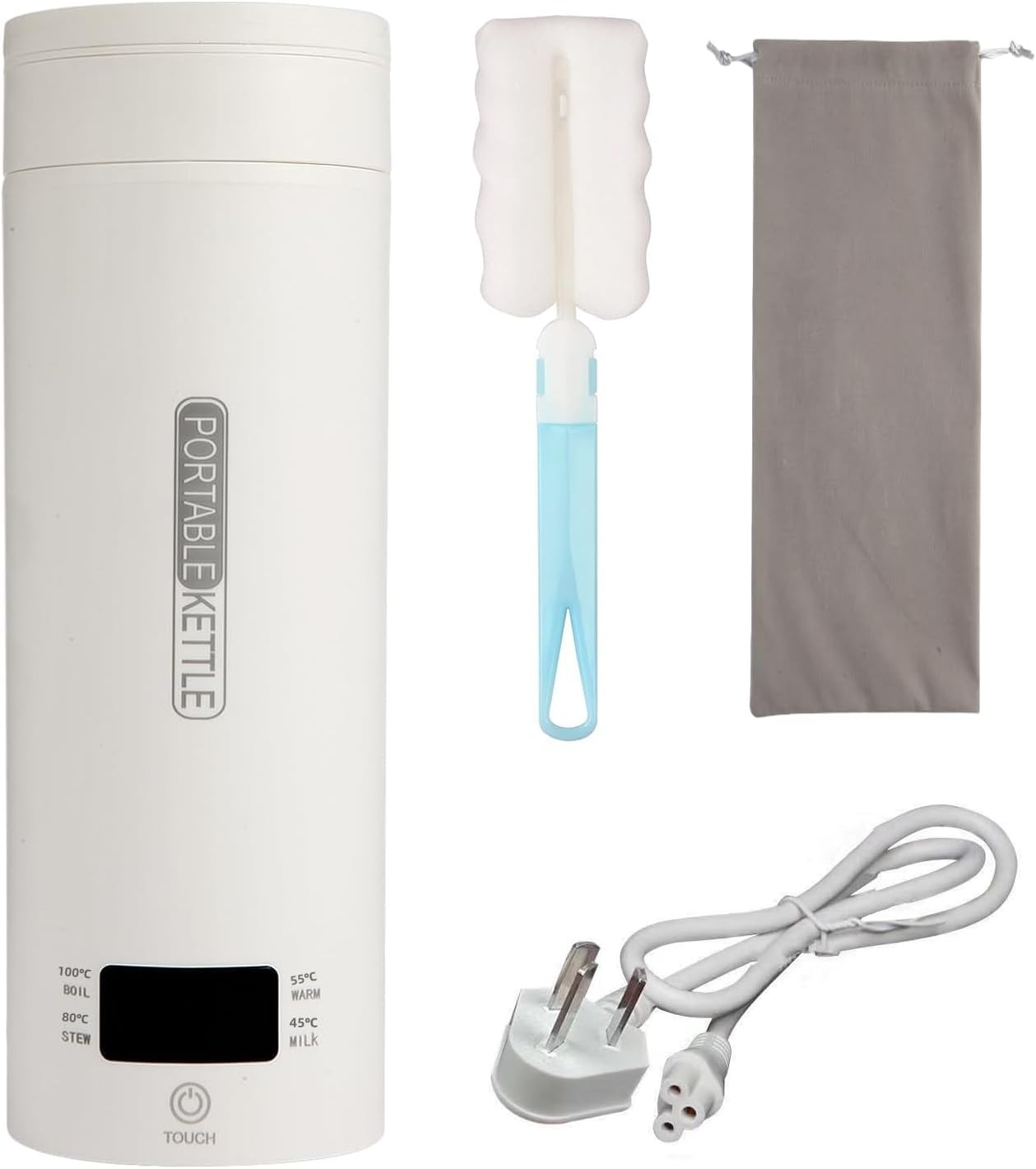 Mini Travel Electric Kettle 450ML, 4 Temperature Settings, Double Wall 316 Stainless Steel, Portable Hot Water Boiler for Hotel/Office, with Storage Bag and Cleaning Brush image number 2