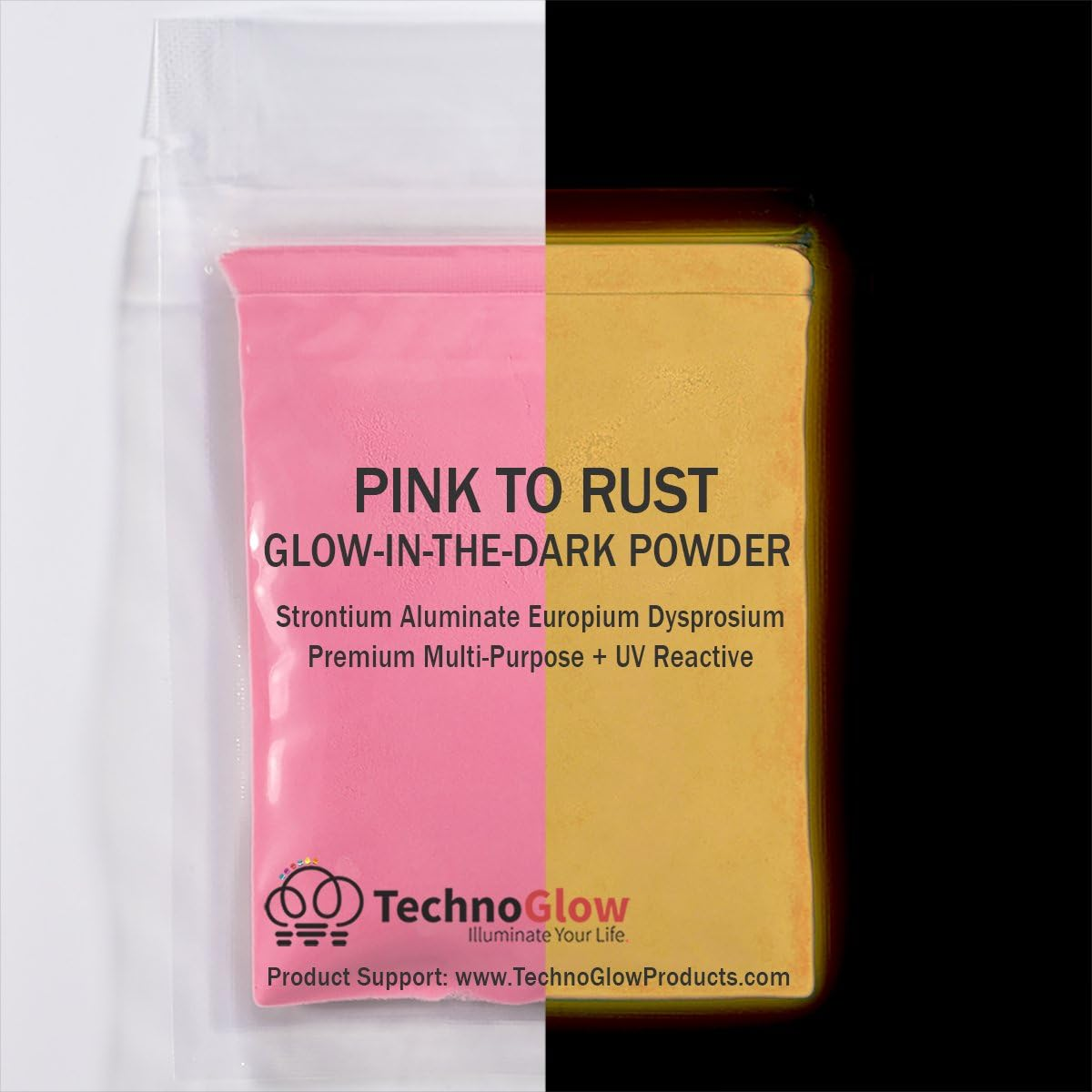 Glow in the Dark & UV Reactive Powder - Multipurpose Pro-Series Fluorescent Pink to Rust, 1 Ounce (28G) image number 1