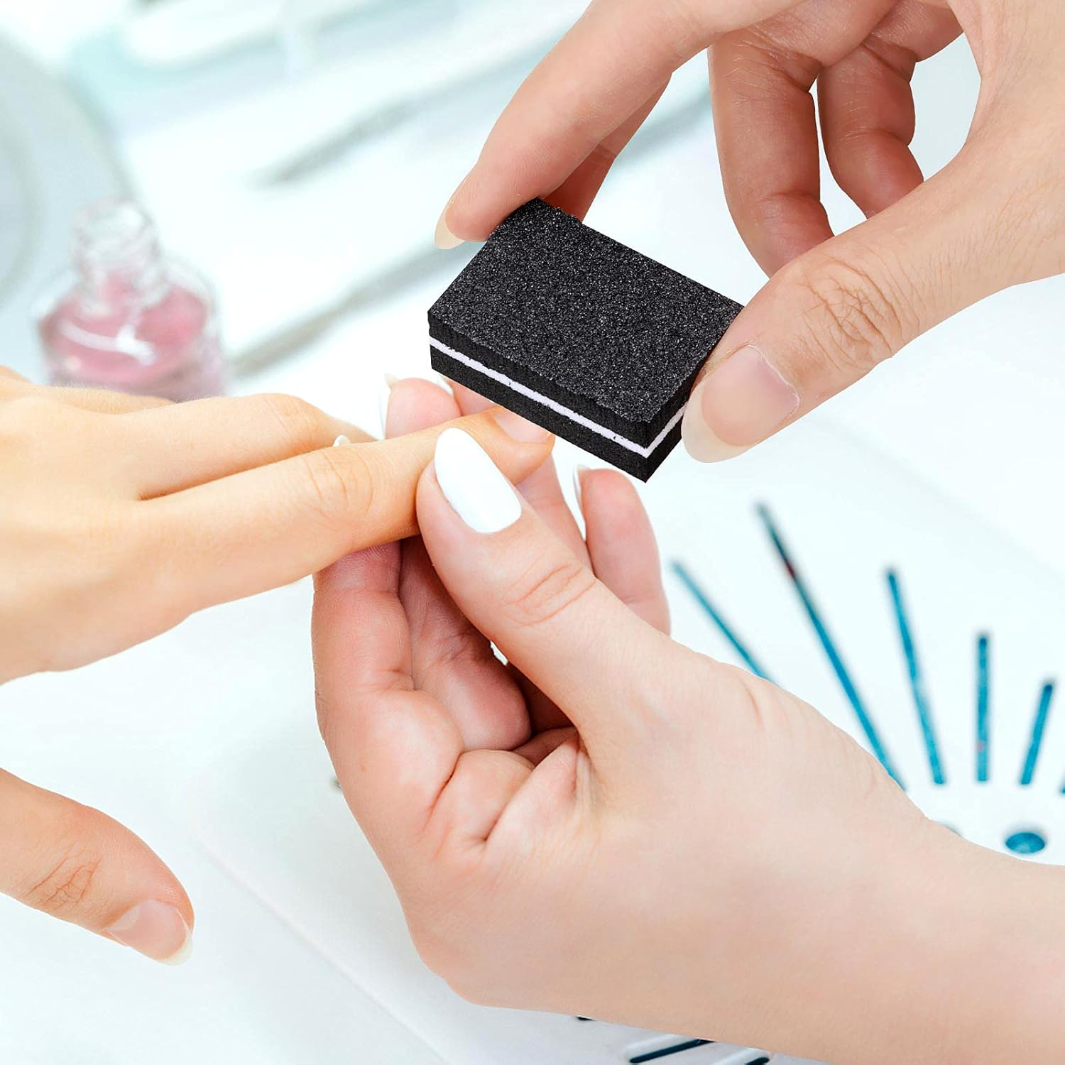 100 Pcs Mini Buffers for Nails 180/100 Grit Buffer for Acrylic Nails for Nail Care(Black) - 50-Pink image number 2