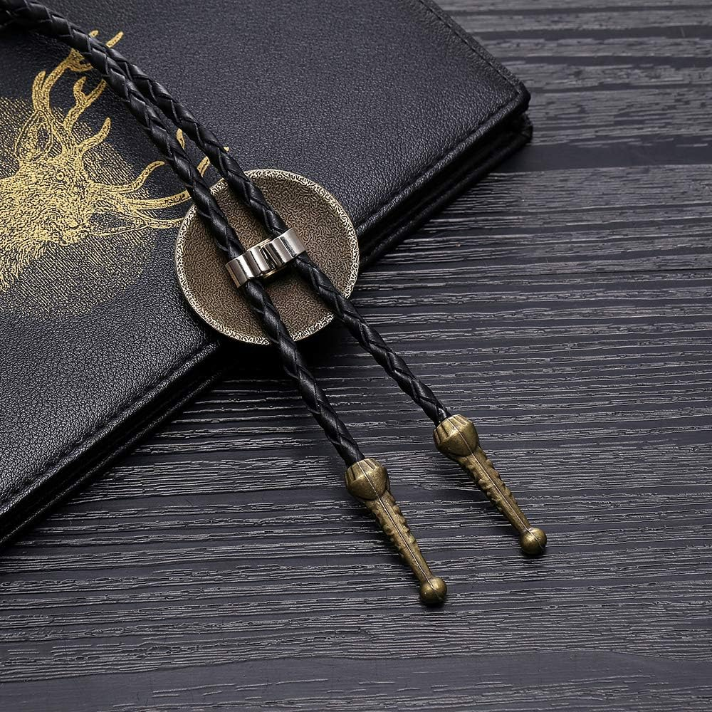 HOEACXY Mens Bolo Tie Native American Cowboy Retro Bull Longhorn Bola Ties Handmade Necktie Costume Accessories image number 2