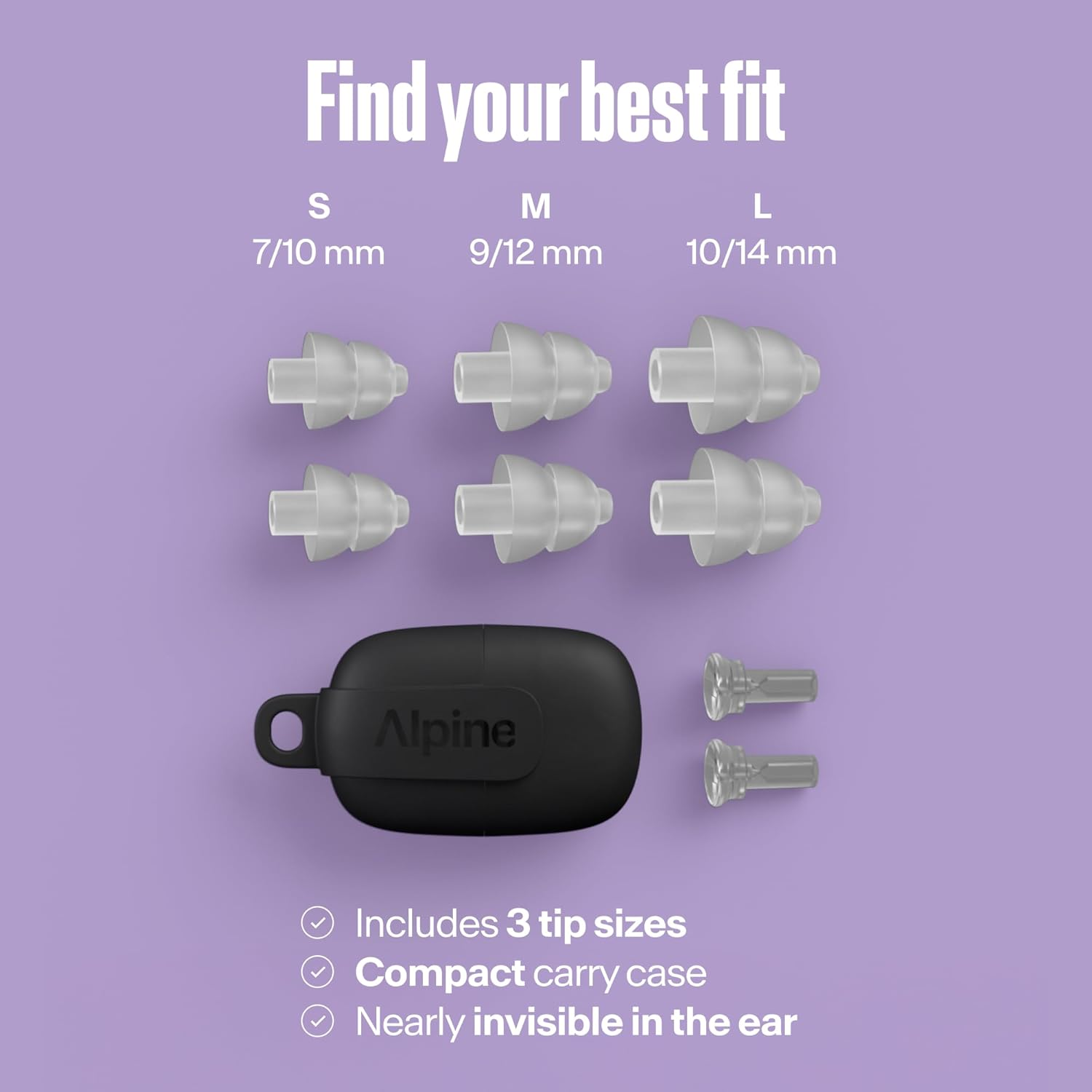 Alpine Partyplug Concert Ear Plugs 19Db - Essential Hearing Protection for Festival, Reusable Plugs for Music & Disco, High Quality Audio, 3 Sizes (S/M/L), Transparent image number 5