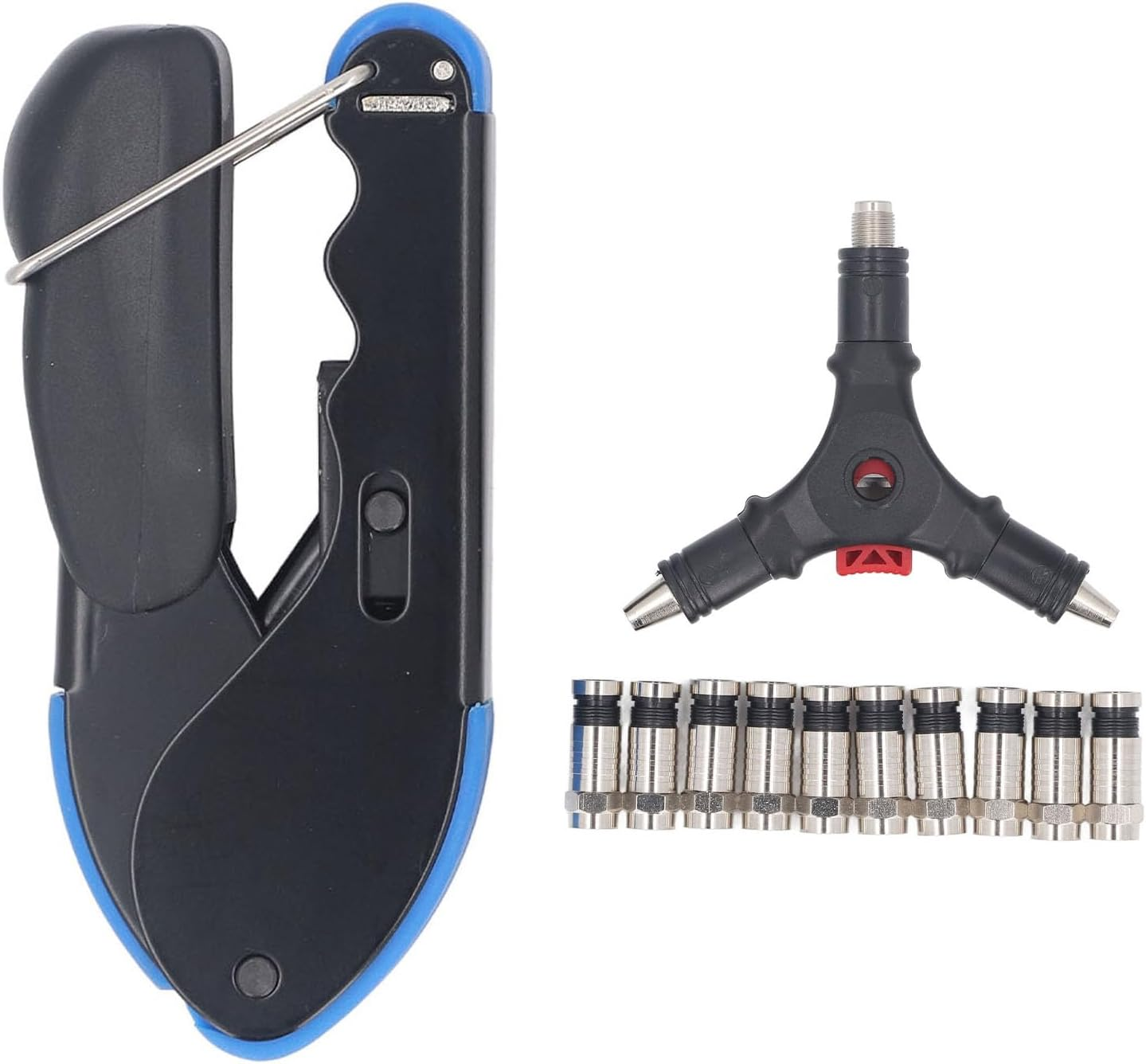 Coax Cable Crimper Tool Kit with Wire Stripper, Coaxial Compression Tool for Rg6 Rg59 Rg11, Adjustable Crimper, for Home Theater and Network Cabling image number 3