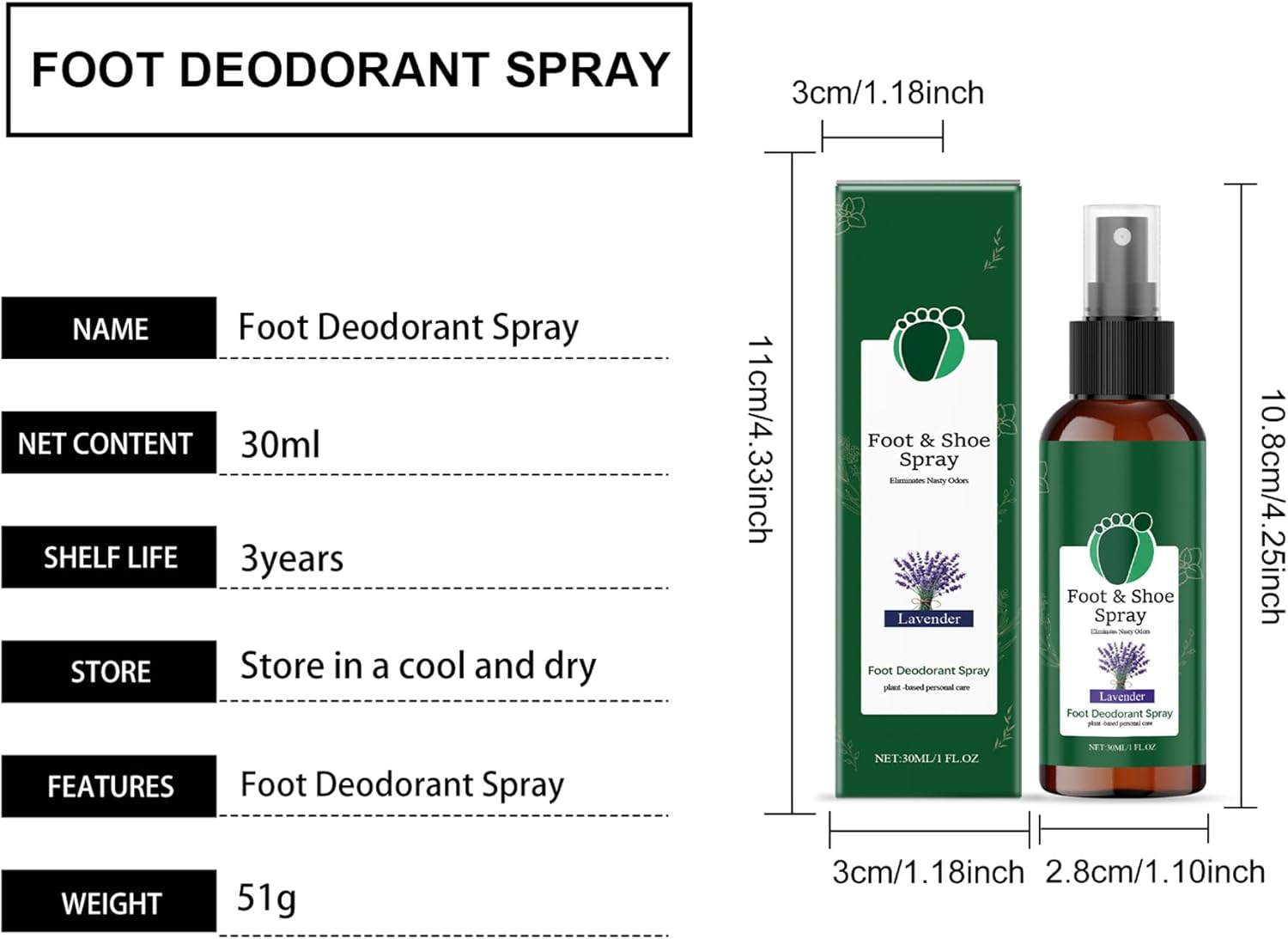 Foot Care Spray - Helps Reduce Odor - the Spray Has a Better Refreshing Effect - Suitable for Feet or Soles.