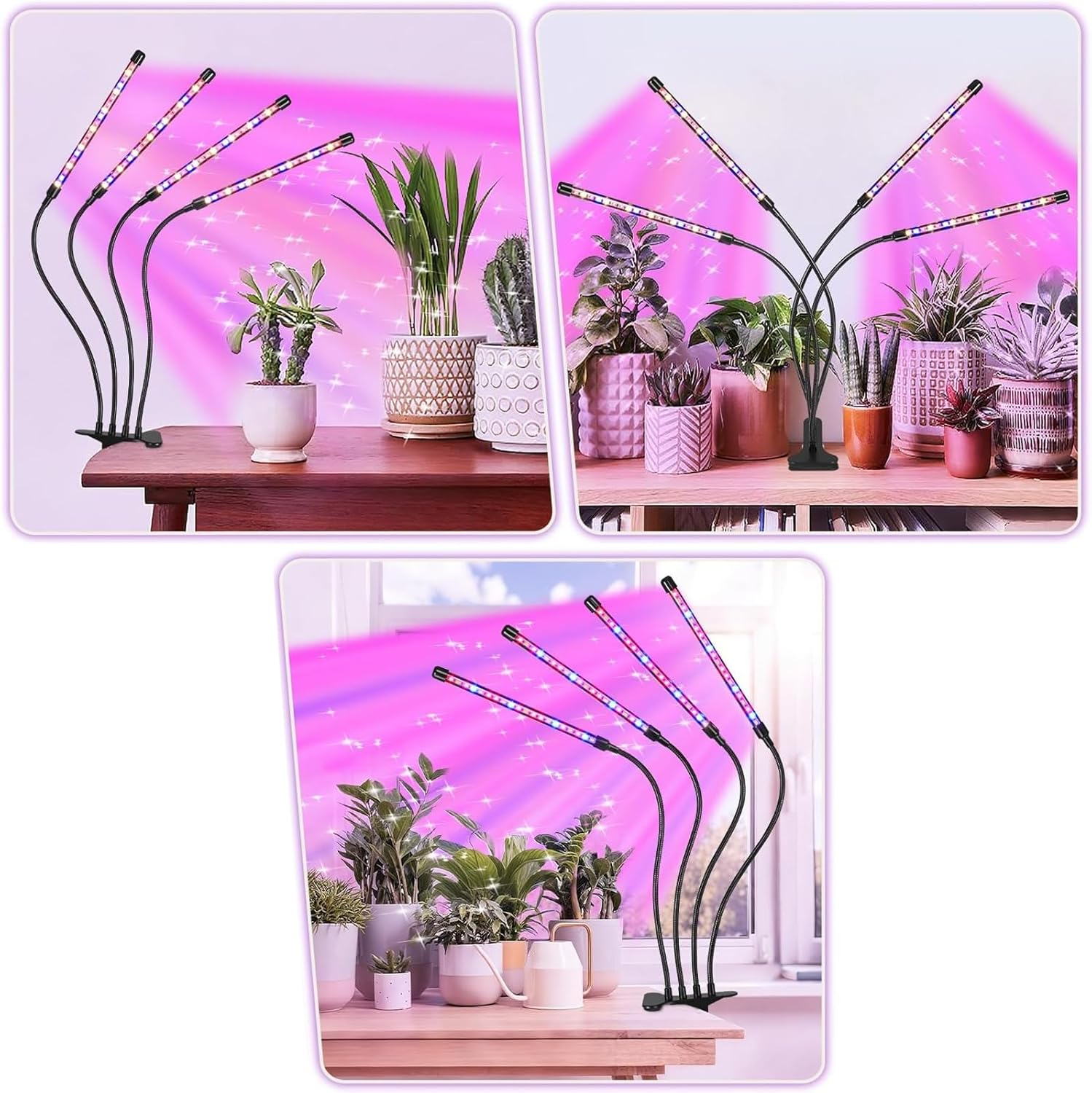 Grow Lights for Indoor Plants Full Spectrum, with 3/9/12H Timer, 9-Level Dimming & 3 Light Modes, Adjustable Gooseneck for Seedlings, Succulents, Hydroponics (Black)