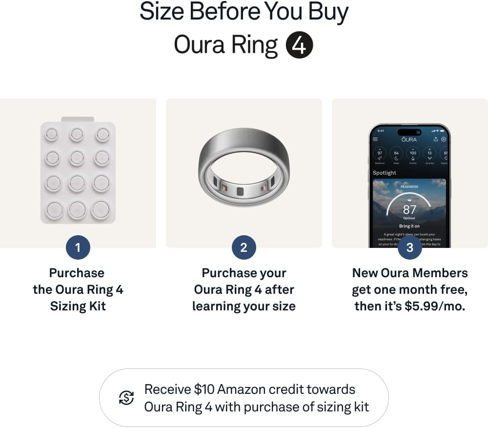 Oura Ring 4 - Brushed Silver - Size 10 - Smart Ring - Size First with Oura Ring 4 Sizing Kit - Sleep Tracking Wearable - Heart Rate - Fitness Tracker - up to 8 Days of Battery Life image number 2