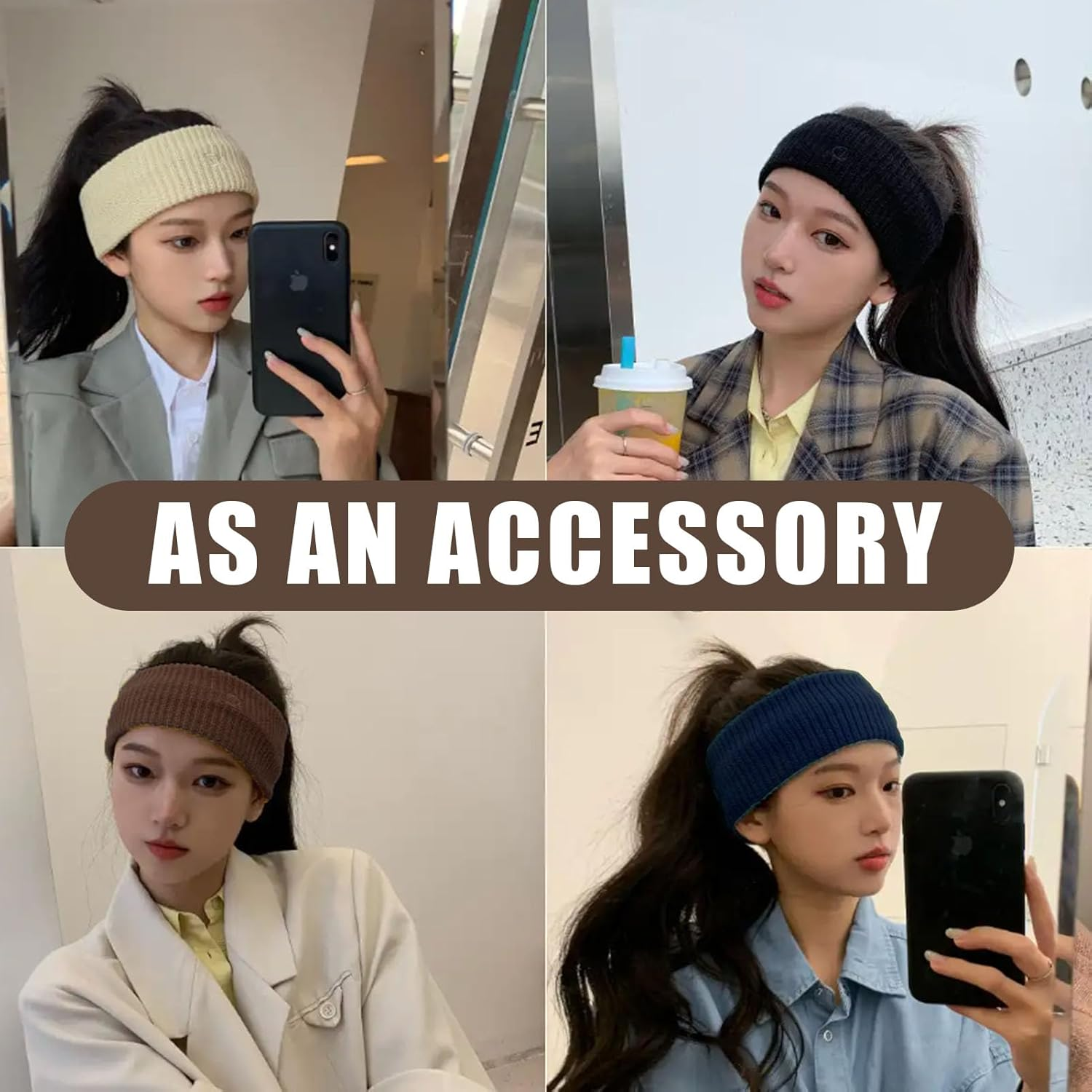 Batheidon Pack of 6 Headbands Jogging Women'S Sports Hair Band, Women'S Summer Hair Band, Black, Elastic, Soft and Non-Slip Headbands for Gym, Yoga and Running, Polyester and Elastane image number 4