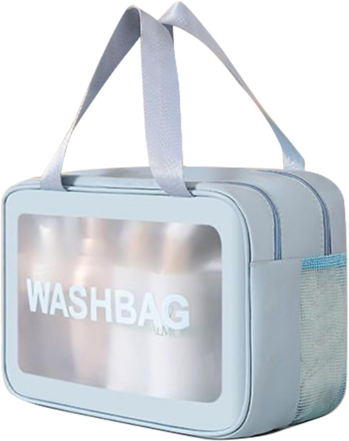 Travel Toiletry Bag, Clear Plastic Zippered Makeup Bag Carry Pouch Portable PVC Cosmetic Bag for Vacation, Bathroom and Organizing,Simple (Blue)