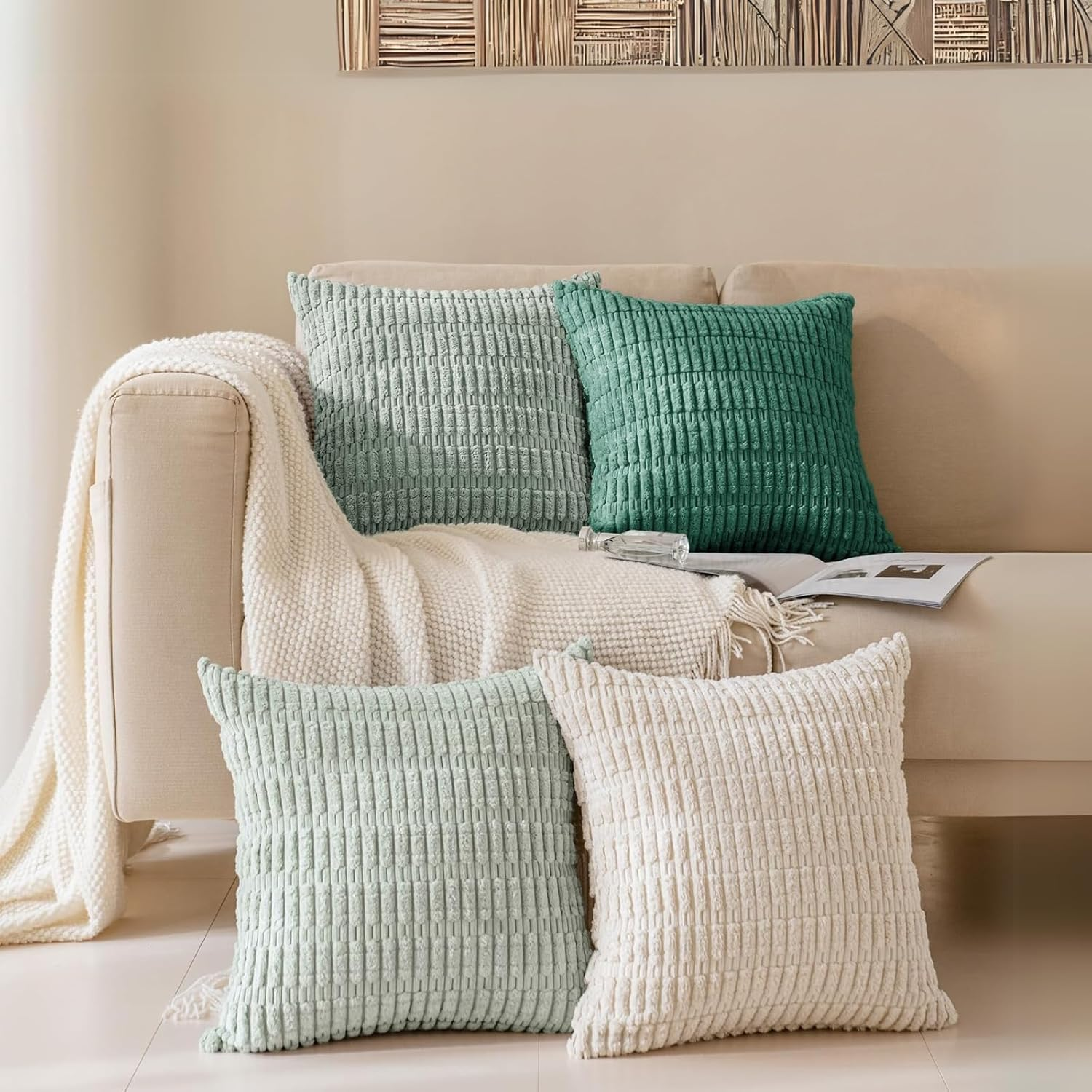 2 Packs Throw Pillow Covers Corduroy,Decorative Lumbar Pillow Covers, JOMWEN Super Soft Boho Striped Cushion Covers for Couch Bed Sofa Livingroom (Rust, 45 X 45 Cm)