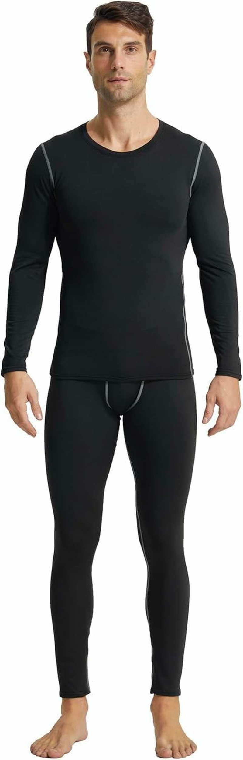 YUSHOW Mens Thermal Underwear Set Long Sleeve Tops Long Johns Thermal Base Layer Fleece Lined Compression Suit for Workout Skiing Running Hiking image number 3