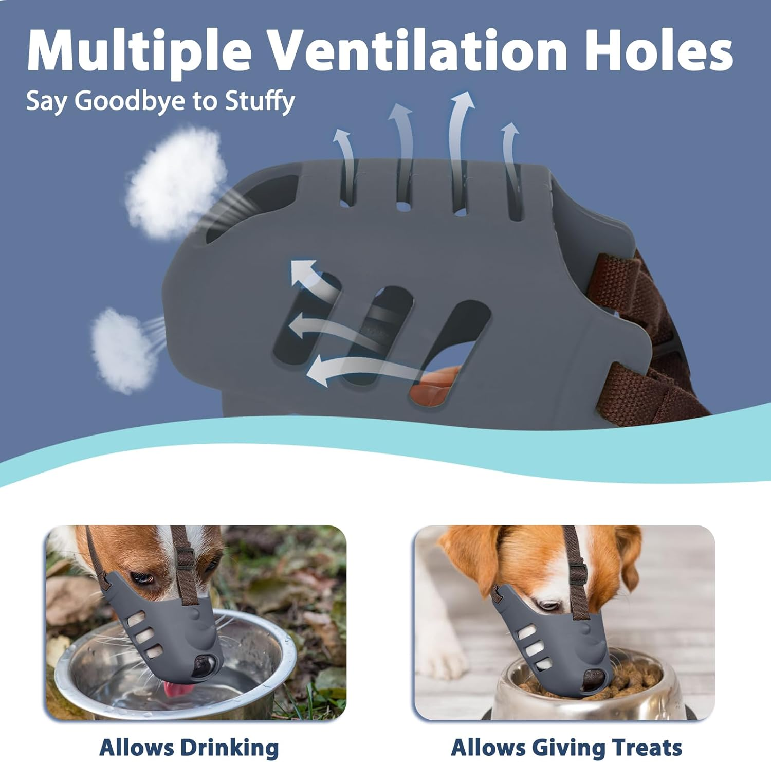 LUCKYPAW Dog Muzzle, Soft Muzzle for Small Medium Dogs Poodle Dachshund, Breathable Silicone Cage Mouth Cover to Prevent Biting and Chewing, Funny Rhino Shaped Muzzle with Adjustable Head Strap image number 5