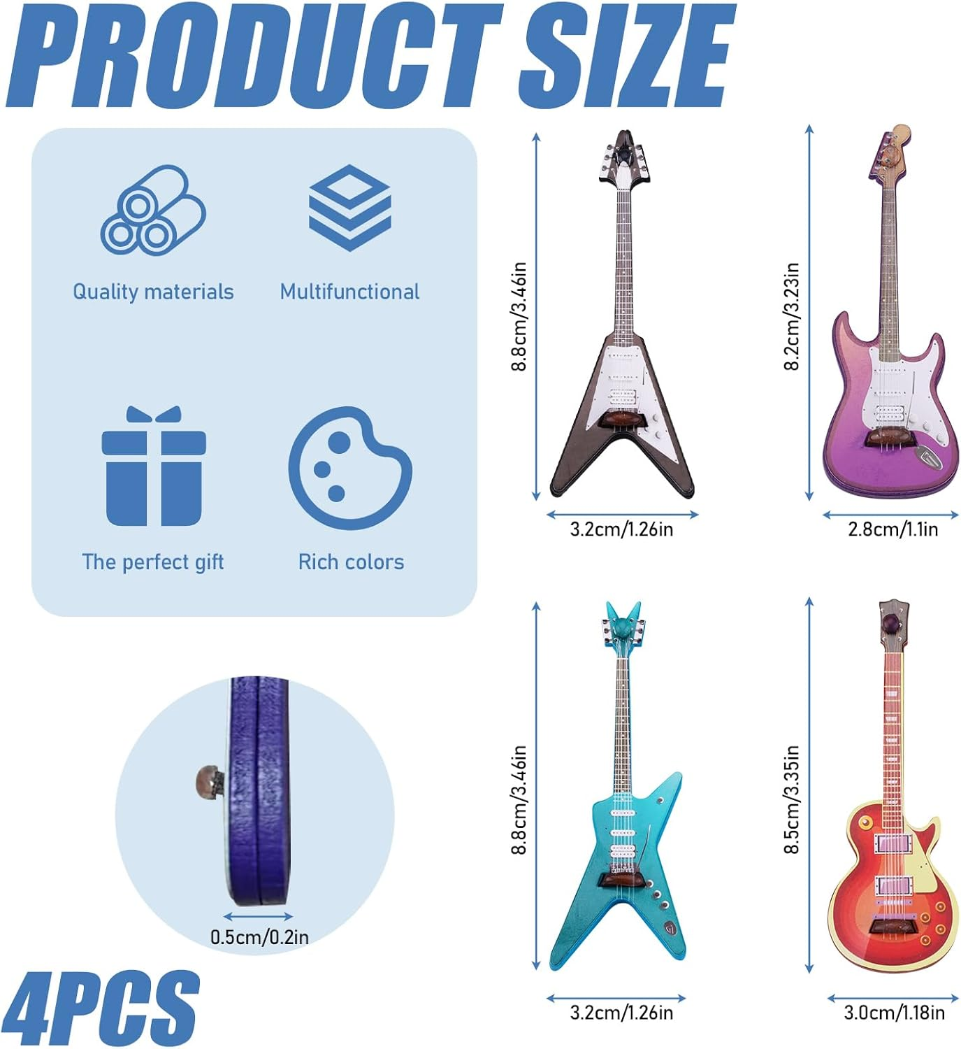 4 Pcs Miniature Guitar Bass Model, Miniature Electric Guitar, 1:12 Scale Mini Wooden Musical Instrument for Dollhouse Accessories, Mini Music Room, Home Decoration image number 1